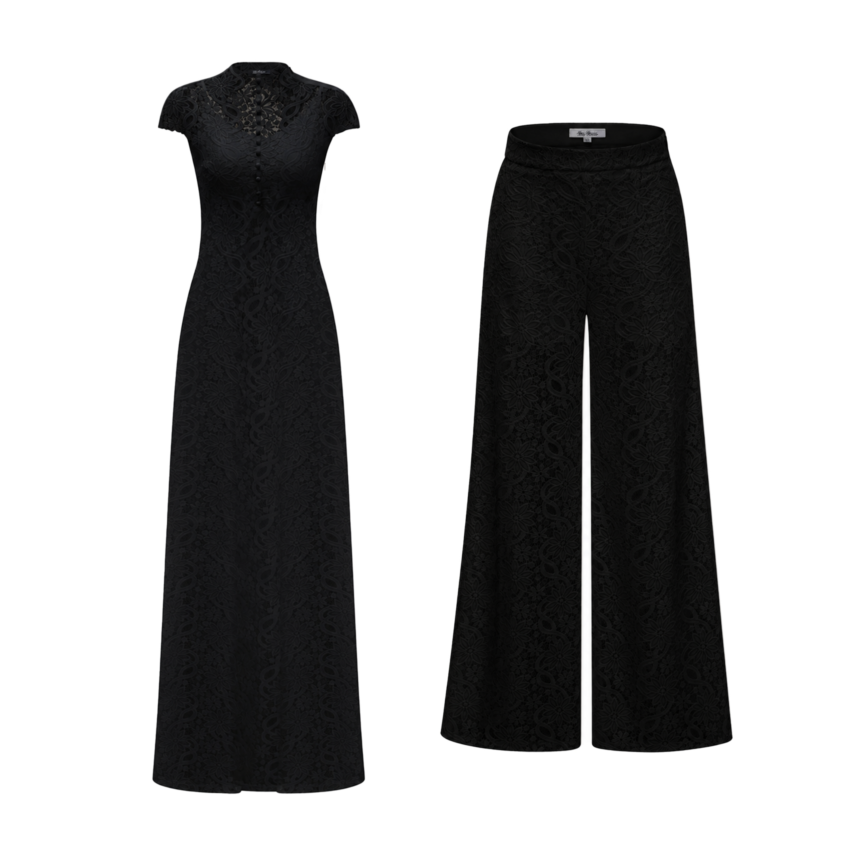 Loana Black Floral Lace Top & Trousers Set