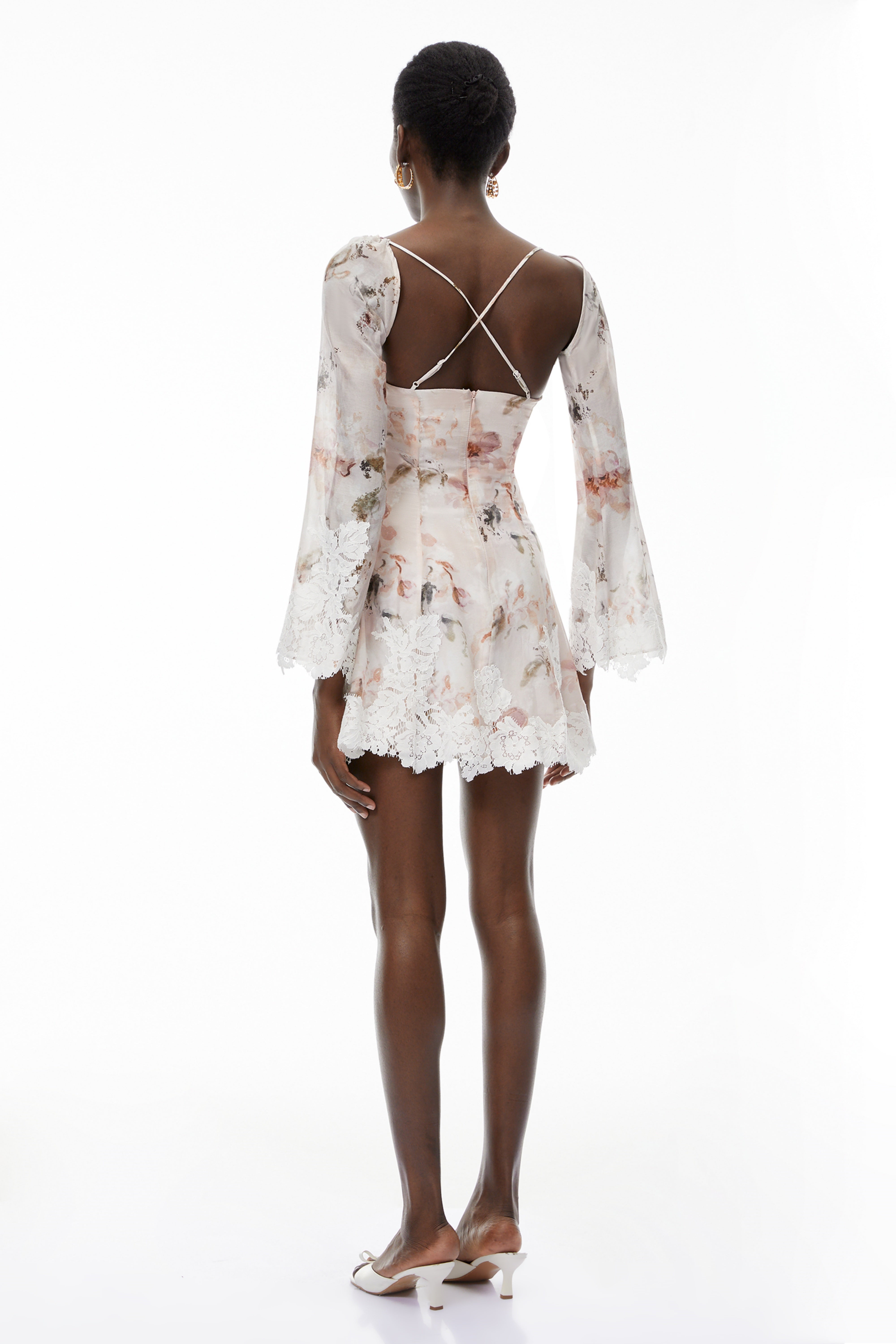Lourdes Pink Floral Print Mini Dress with Lace Trim (Final Sale-US Only)