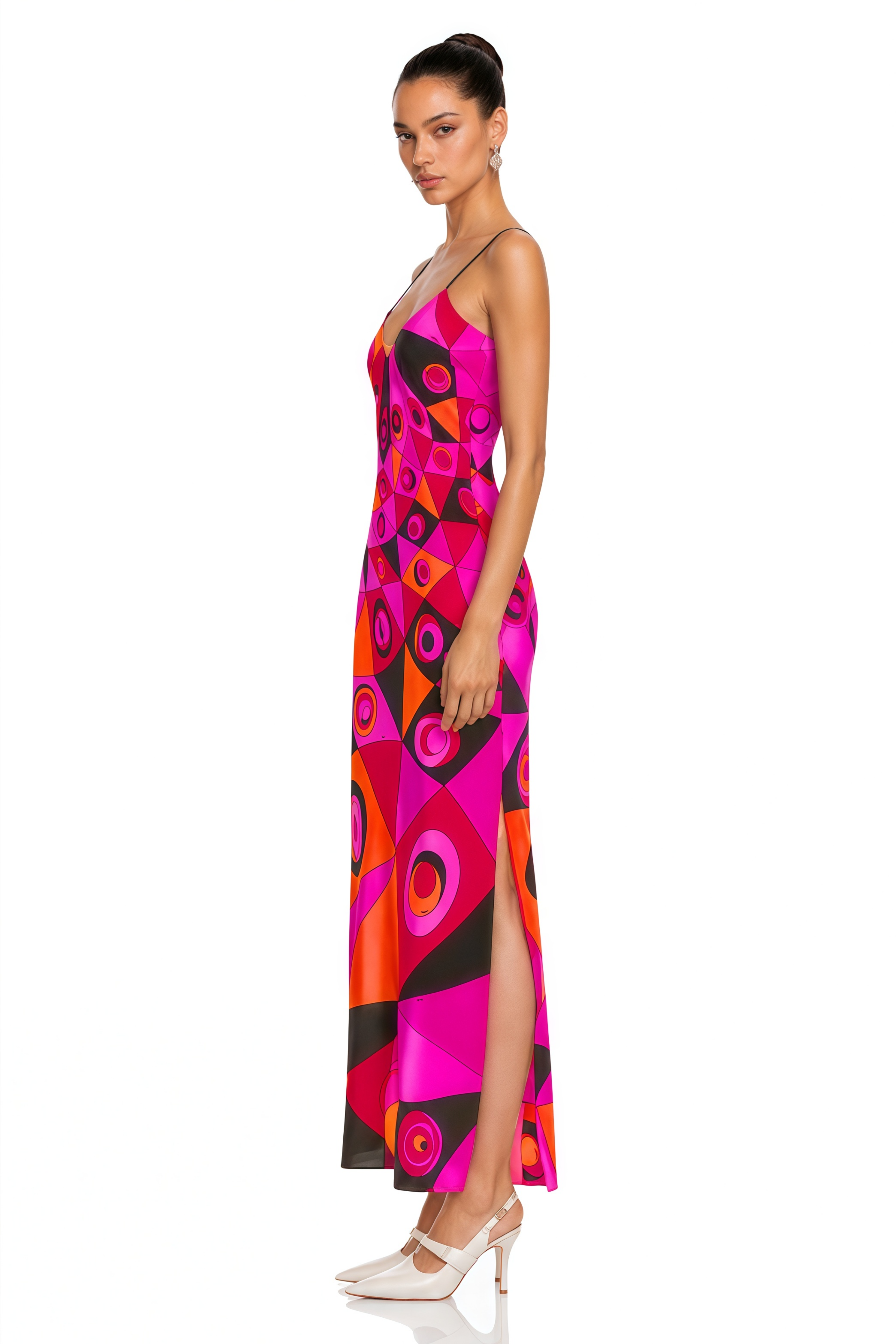 Lucasta Red V-Neck Color Block Maxi Dress
