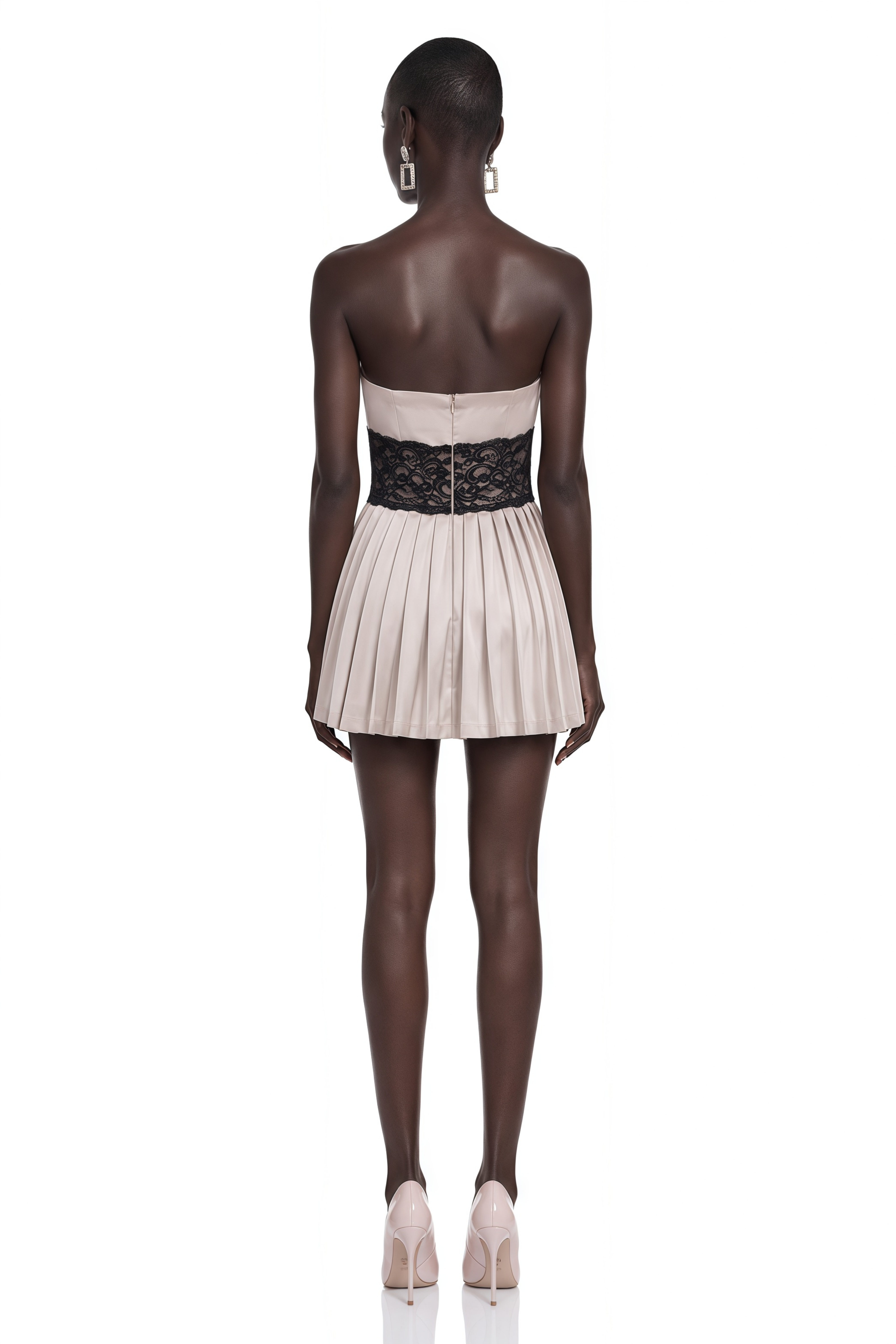 Luciana Champagne Off Shoulder Mini Dress with Lace Panels