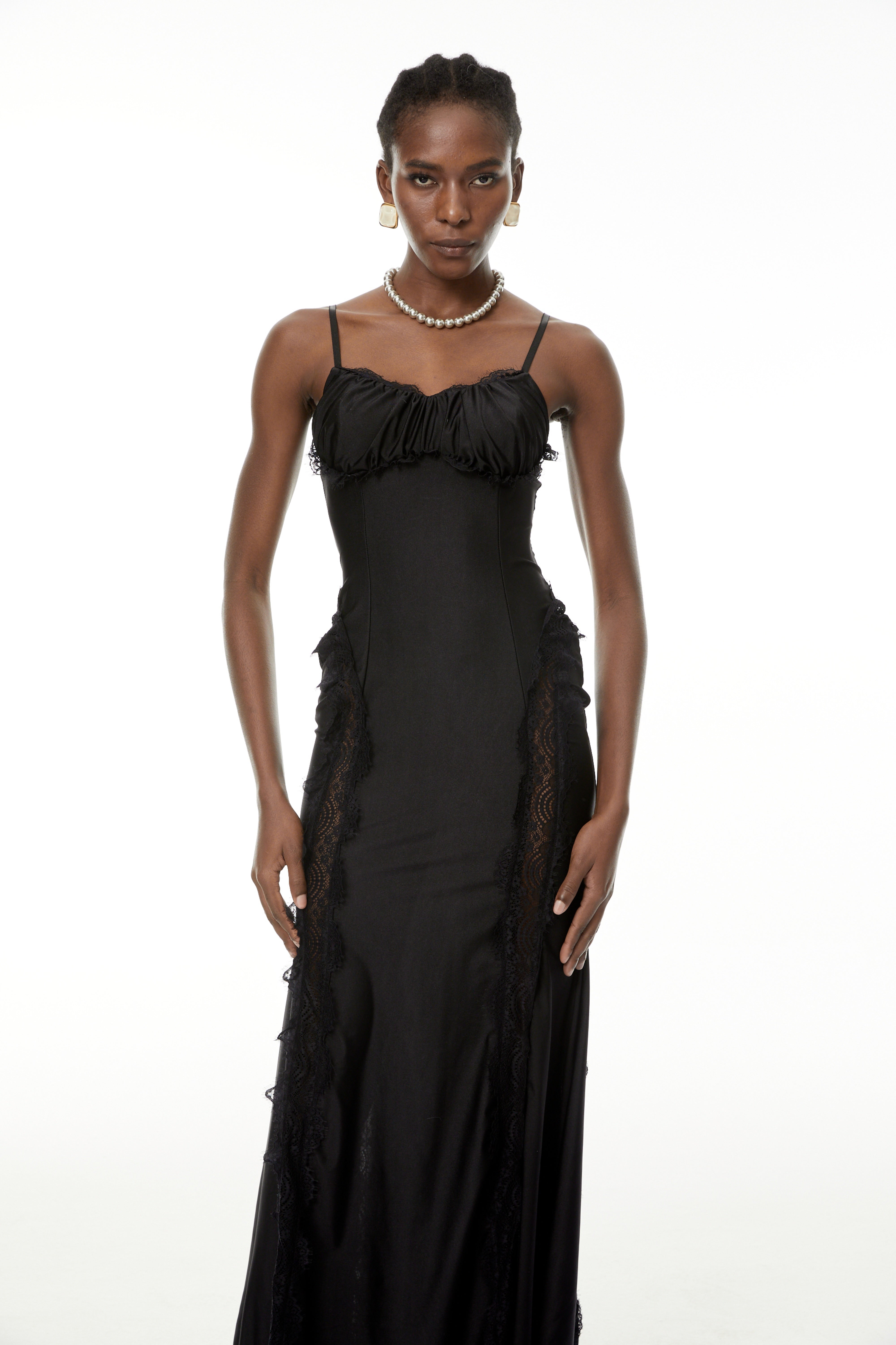 Luminița Black Lace Trim Corset Maxi Dress (Final Sale)