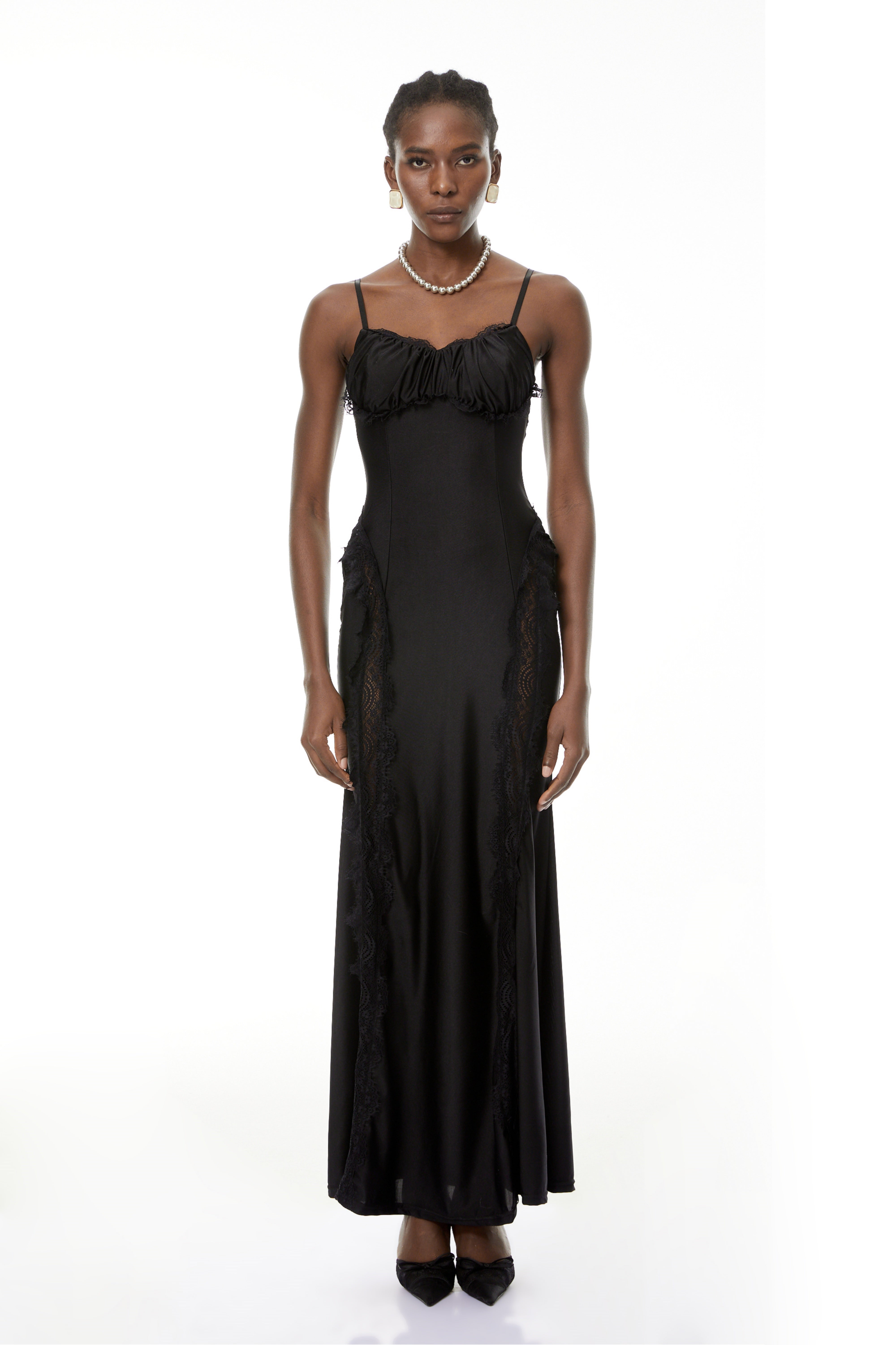 Luminița Black Lace Trim Corset Maxi Dress (Final Sale)