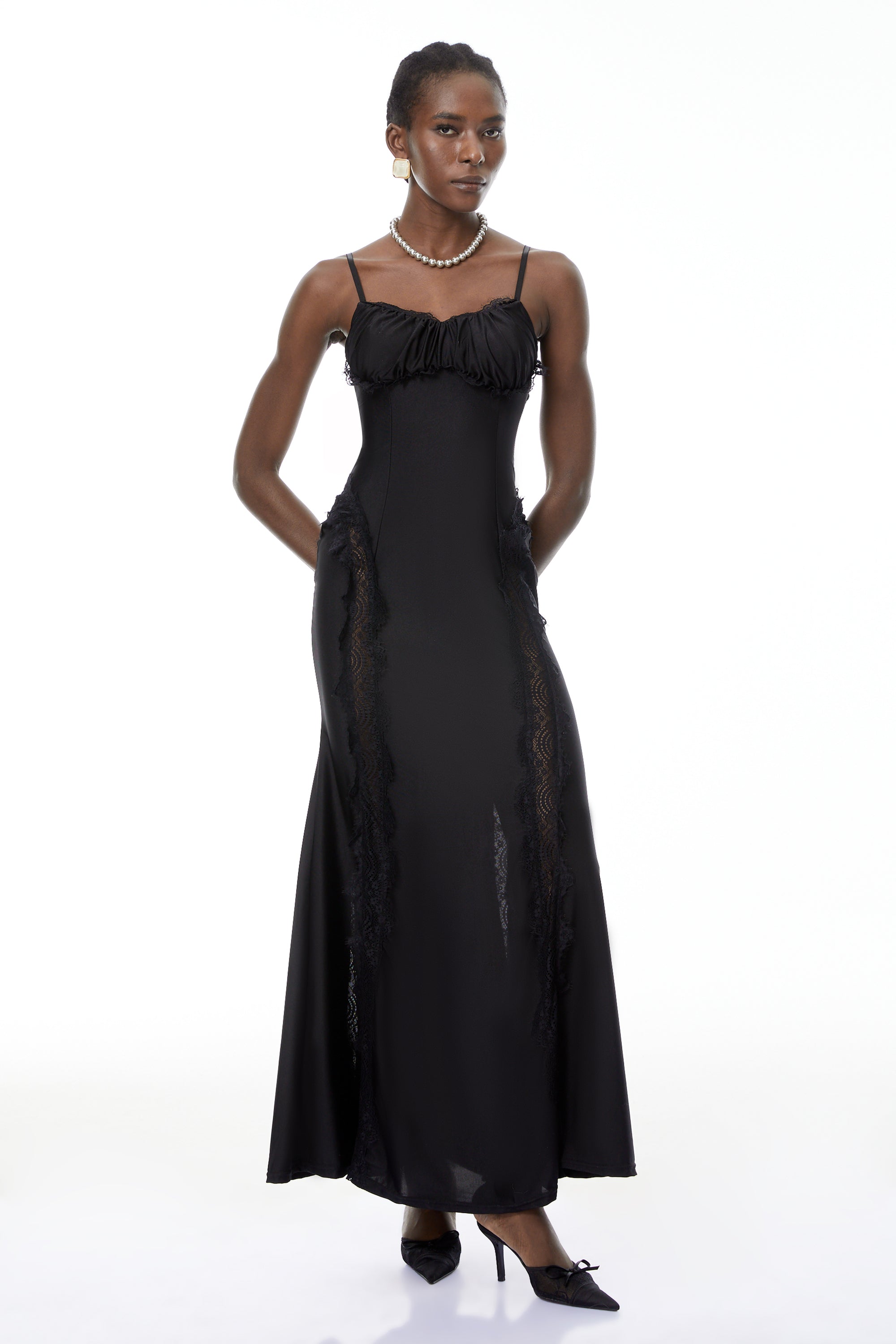 Luminița Black Lace Trim Corset Maxi Dress (Final Sale)