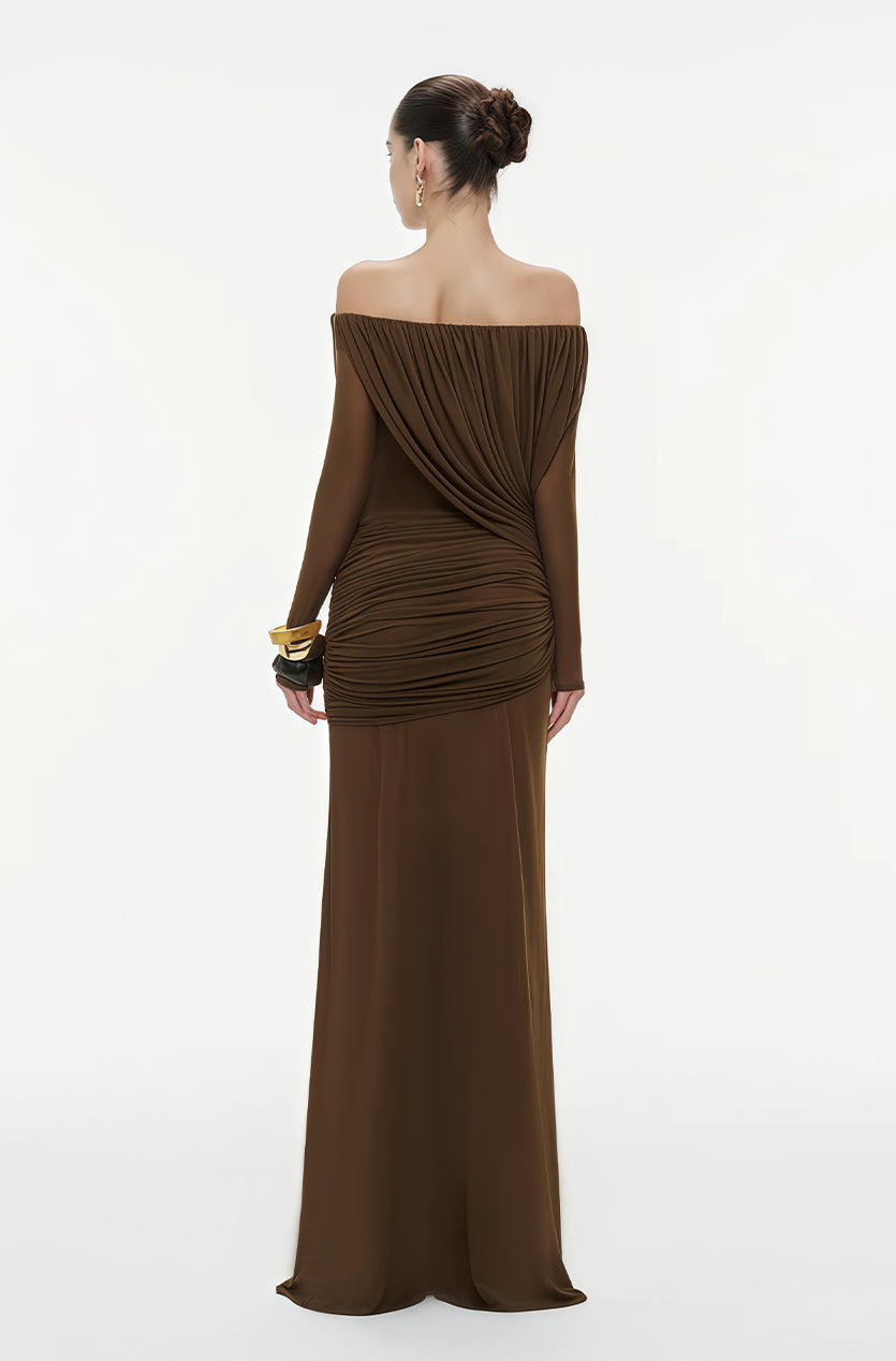 Brown Draped Maxi Dress