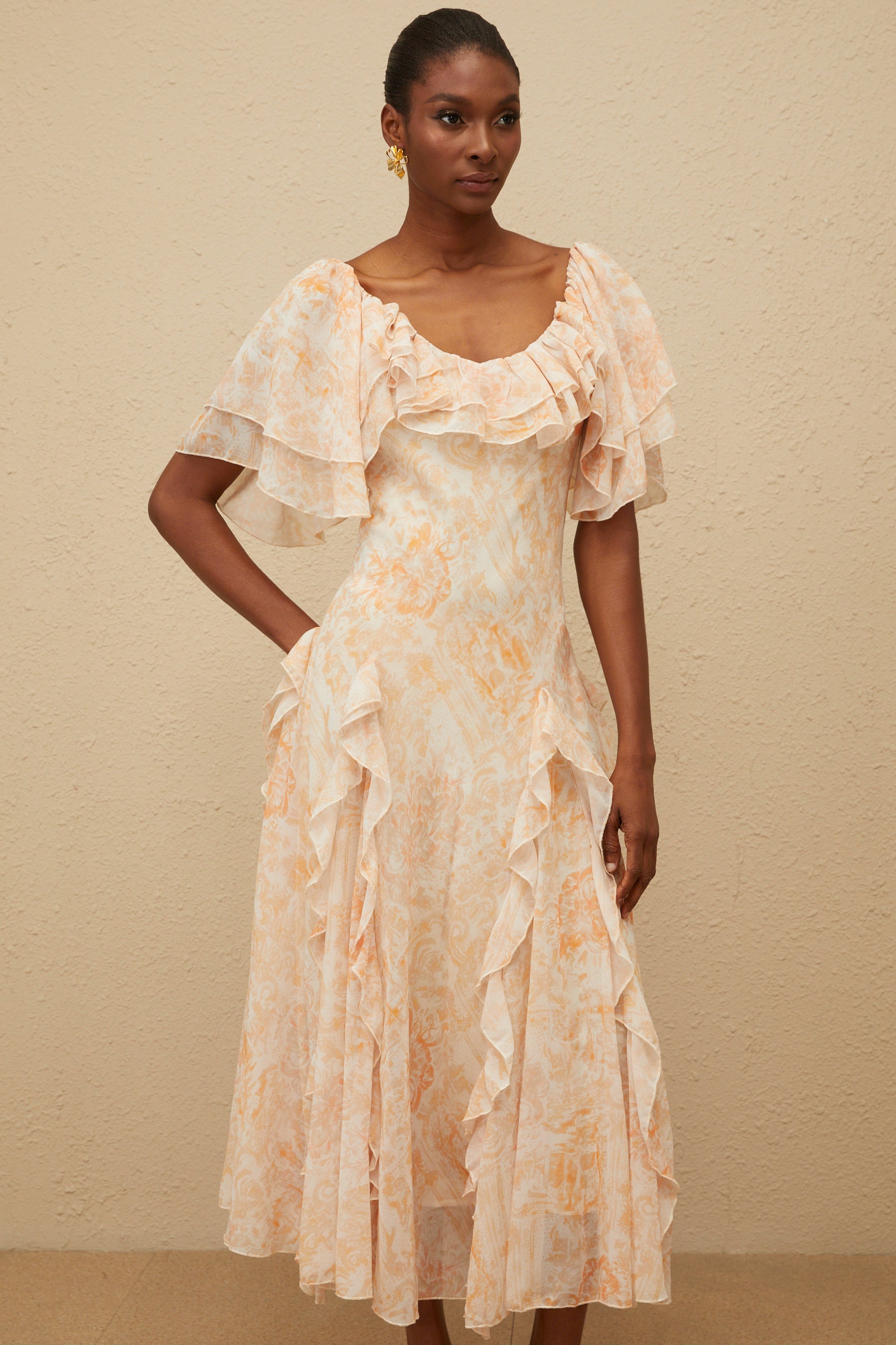 Aurore Ruffled Floral Midi Dress