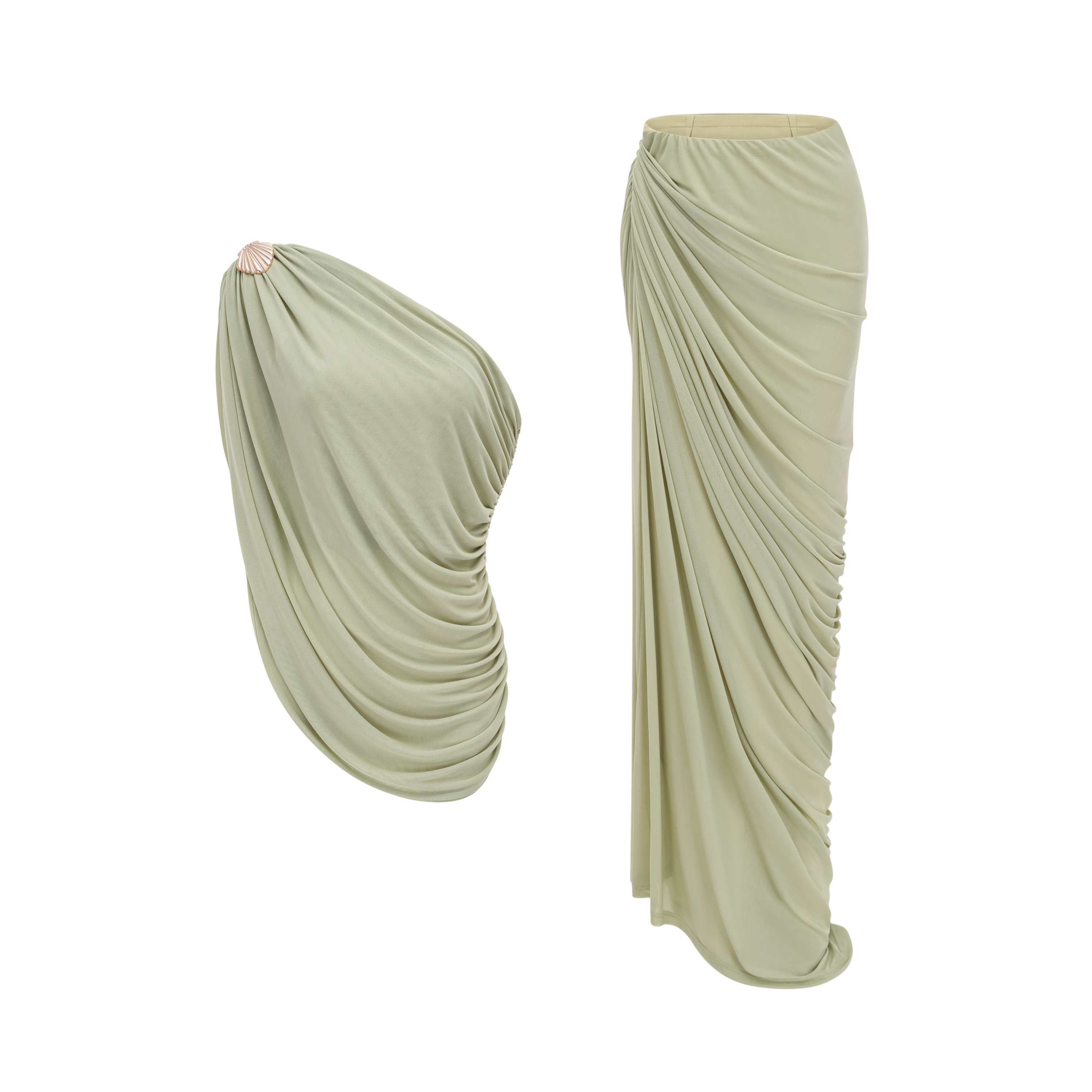 Branwen Green One Shoulder Top & Skirt Set (Final Sale-US Only)