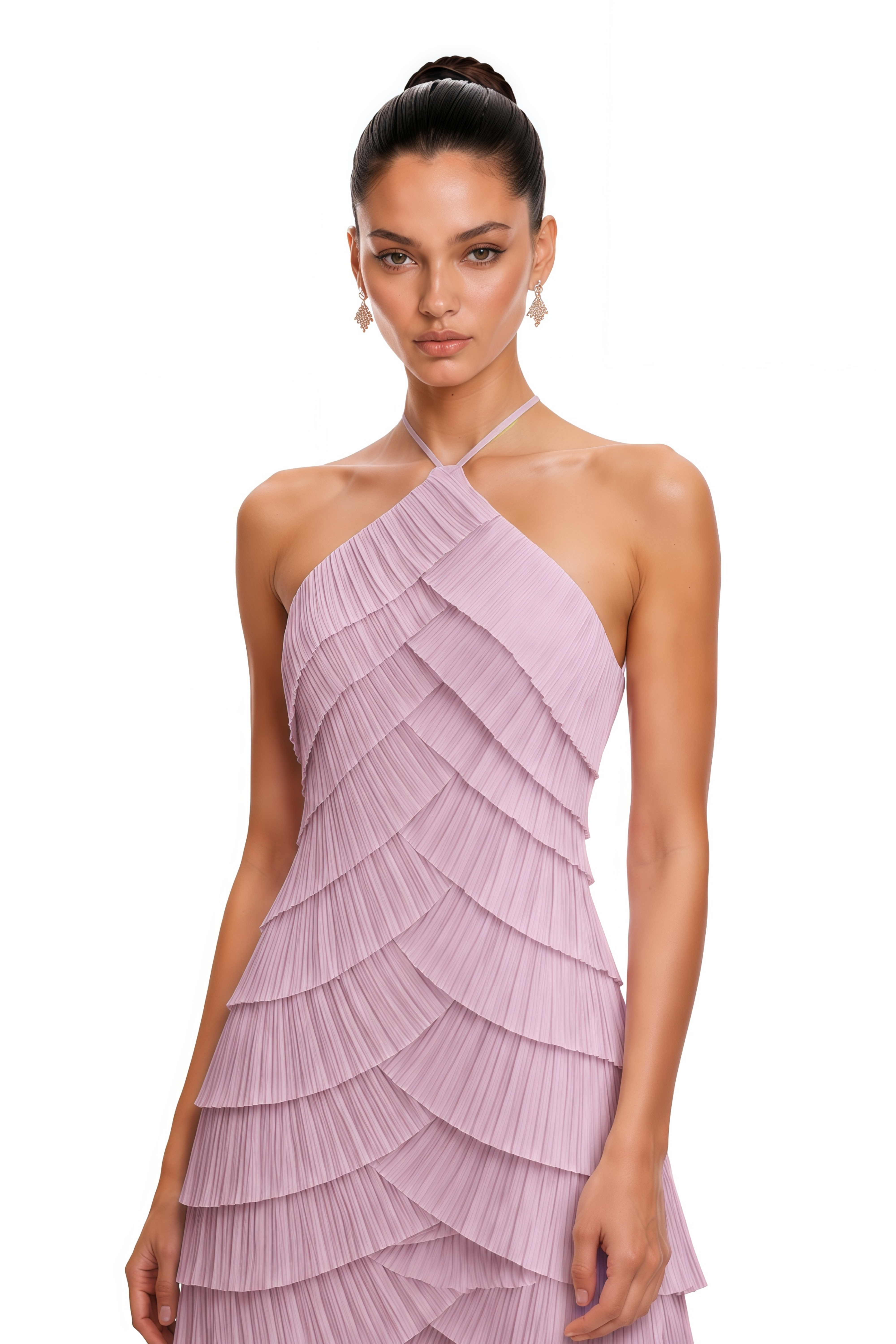 Mara Purple Halterneck Pleated Maxi Dress
