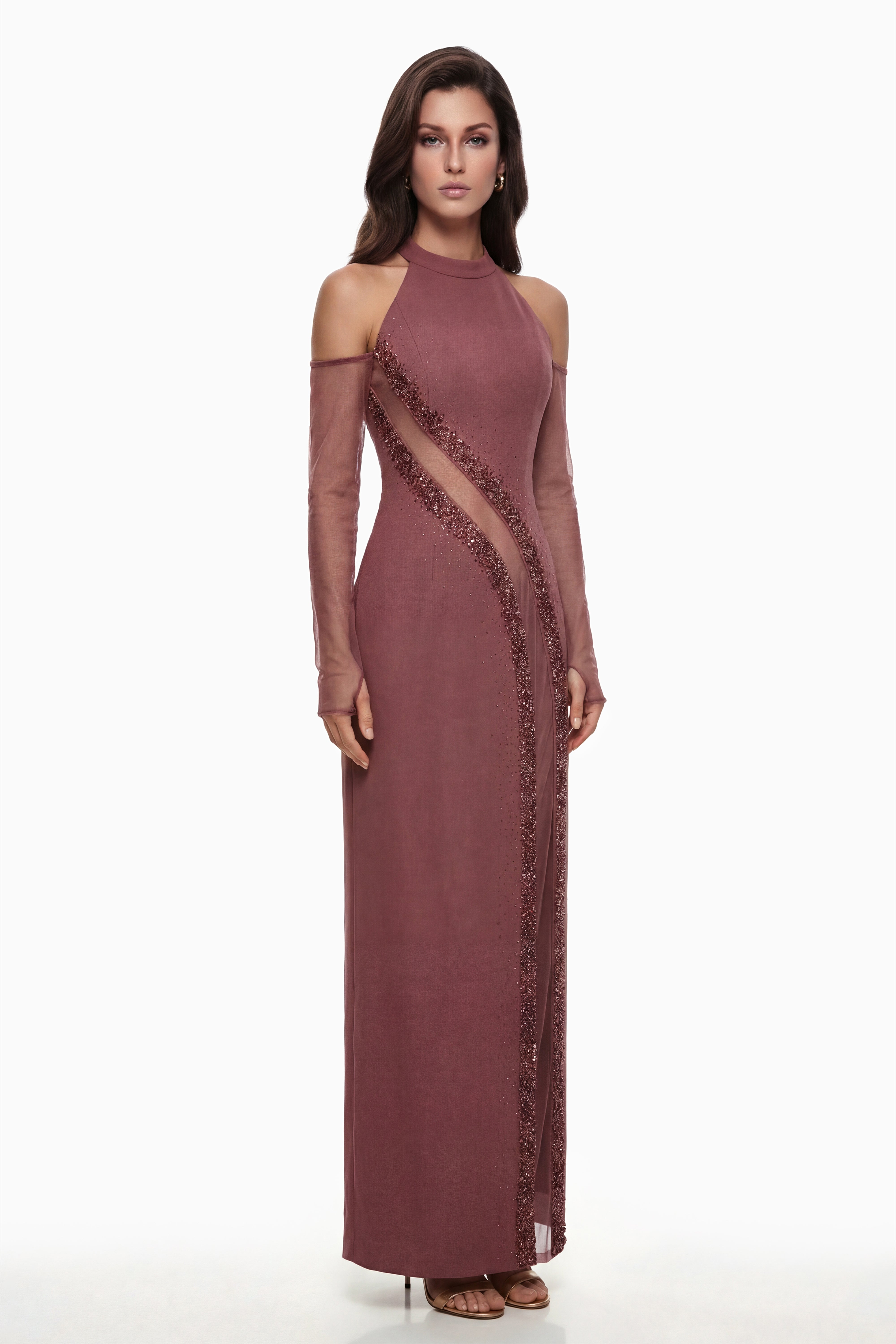 Marenka Dusty Rose Beaded Maxi Dress (Final Sale)