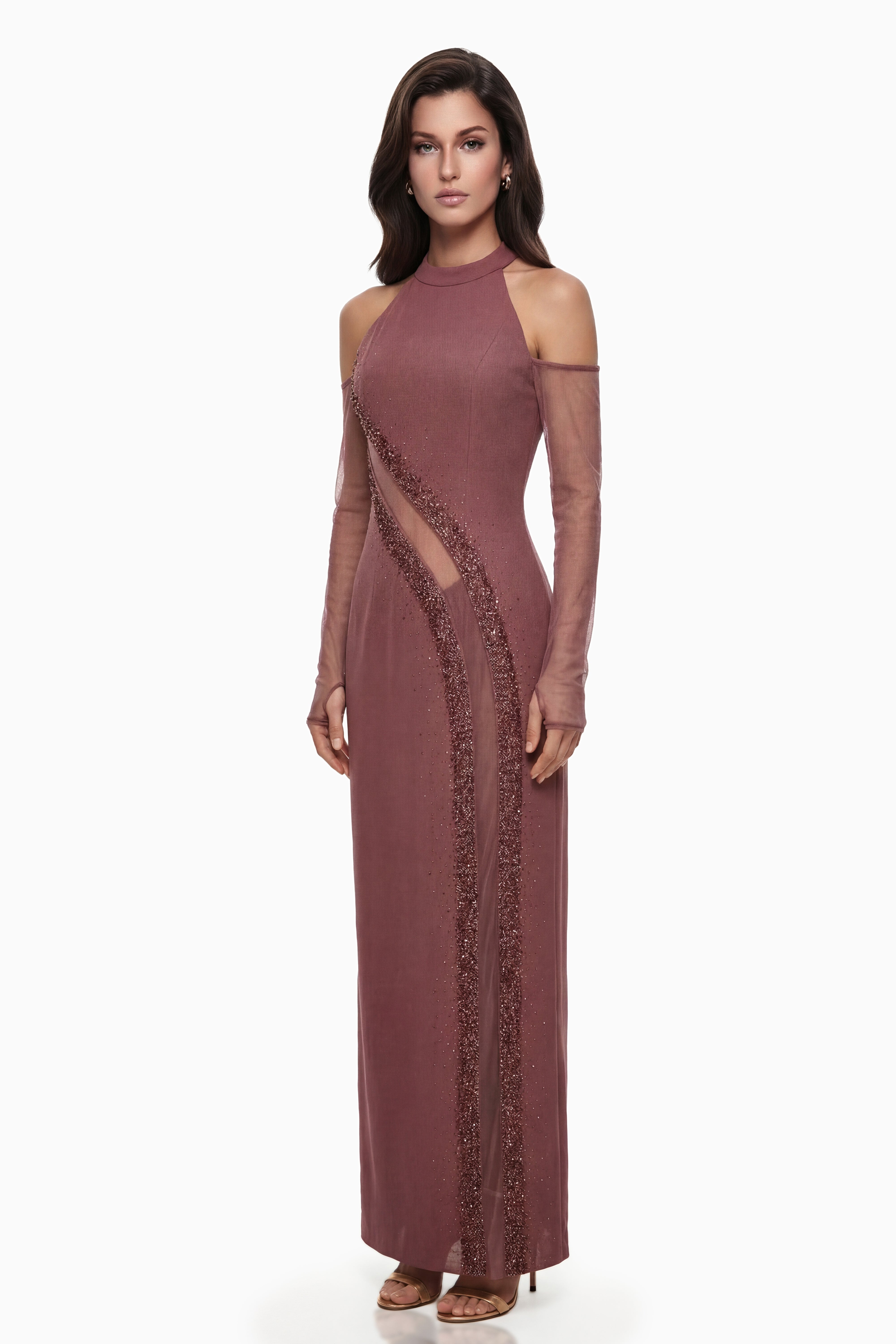 Marenka Dusty Rose Beaded Maxi Dress (Final Sale)