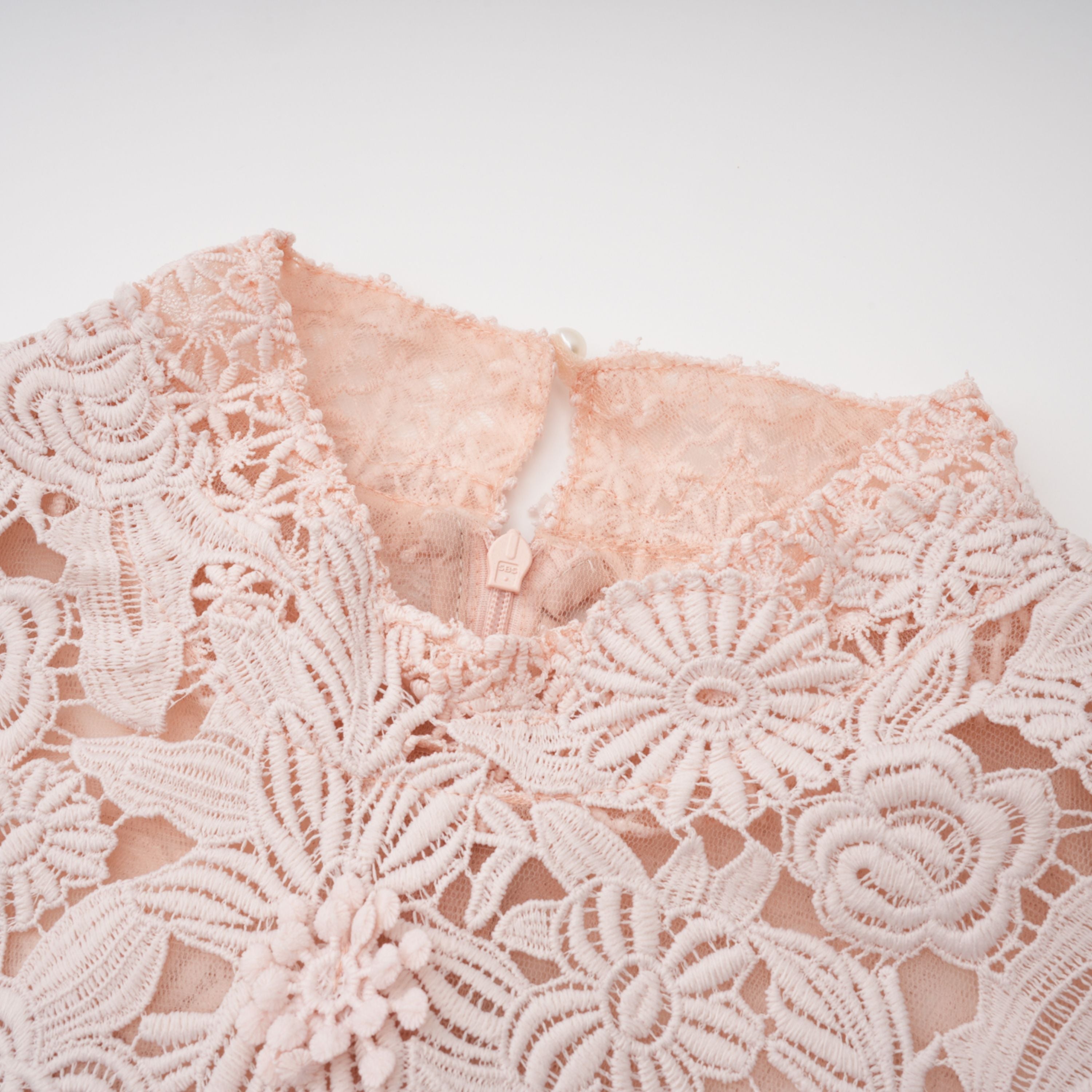 Margaret Light Pink Floral Crochet Midi Dress (Final Sale)