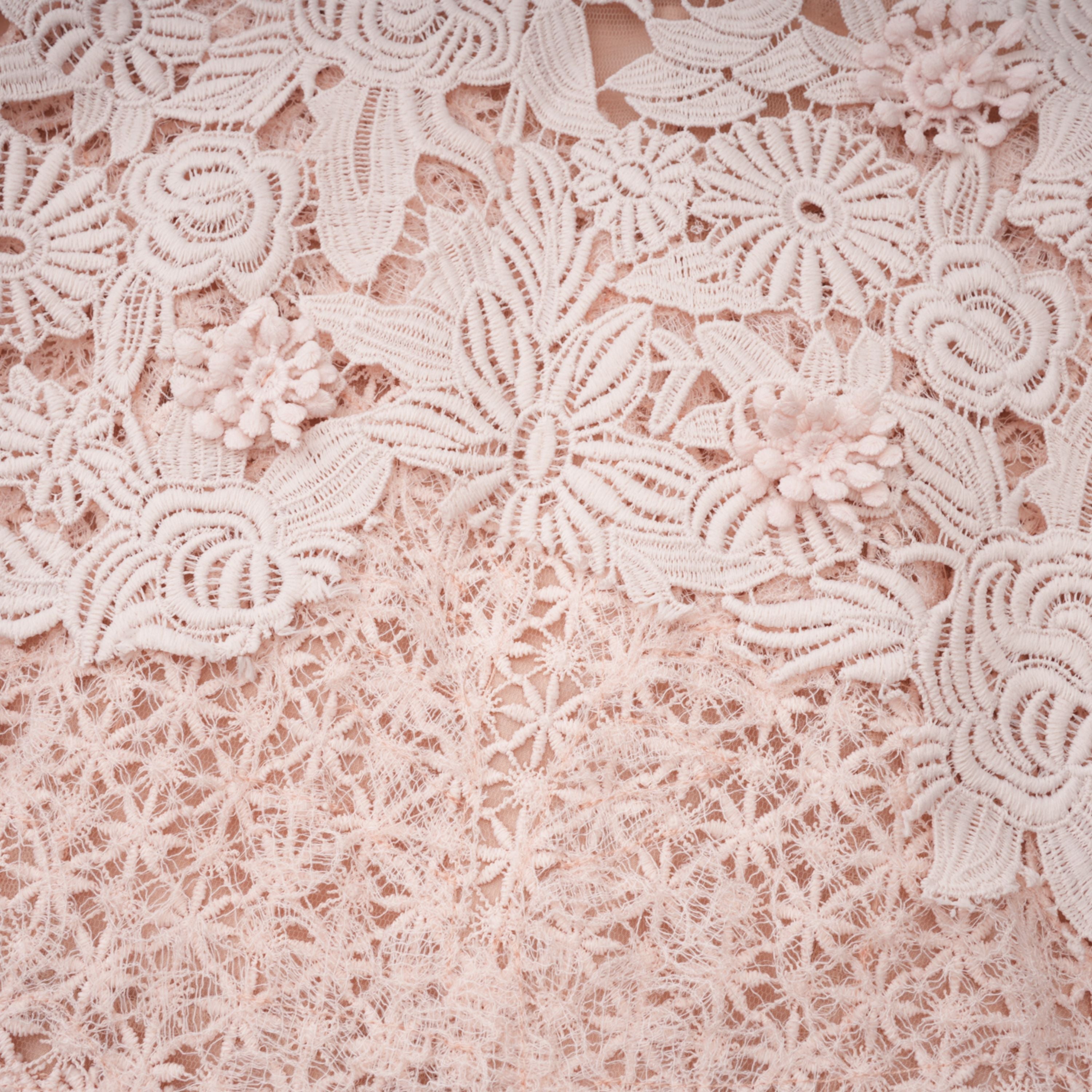 Margaret Light Pink Floral Crochet Midi Dress (Final Sale)
