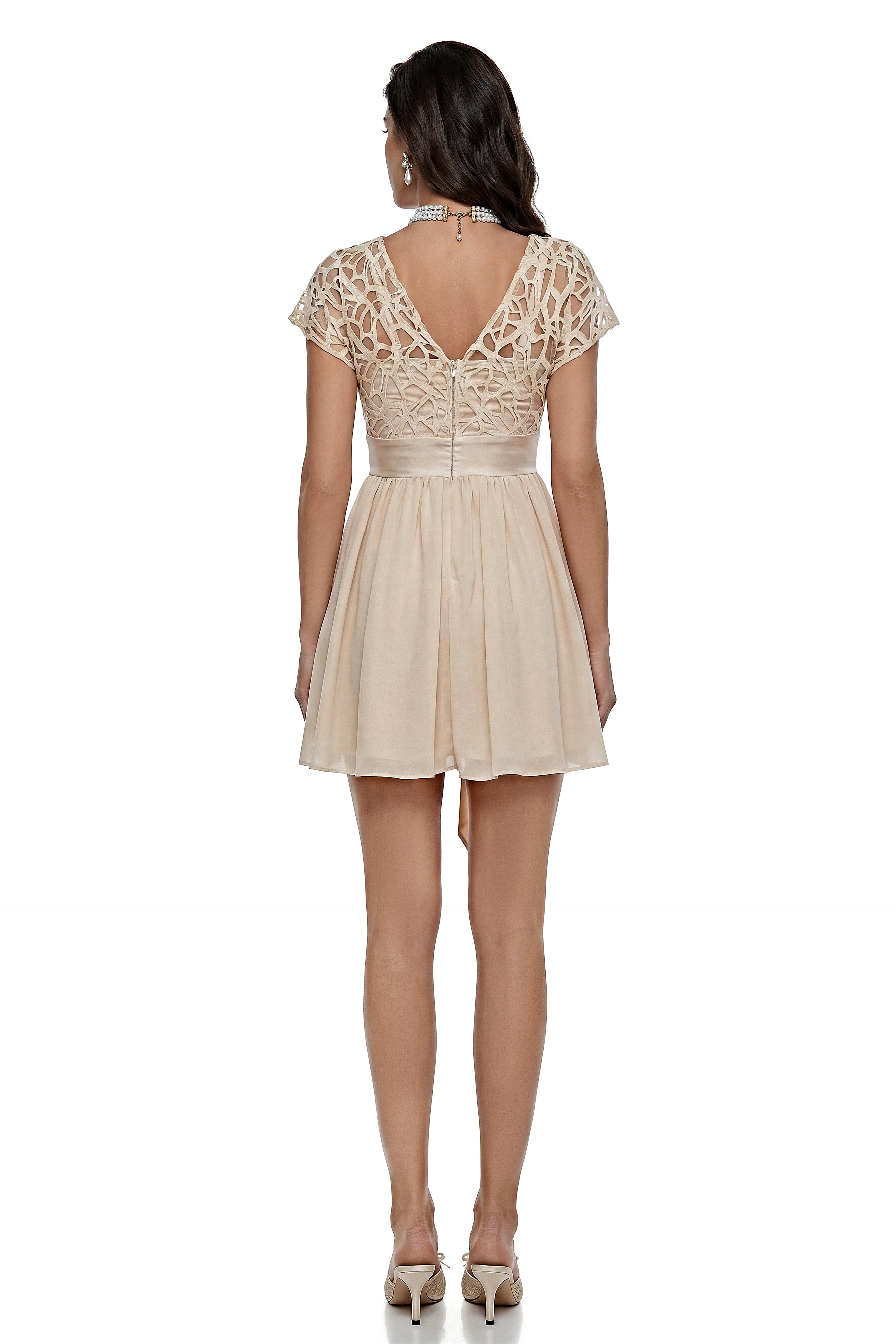 Margot Beige Cut-Out Ruched Mini Dress (Final Sale)