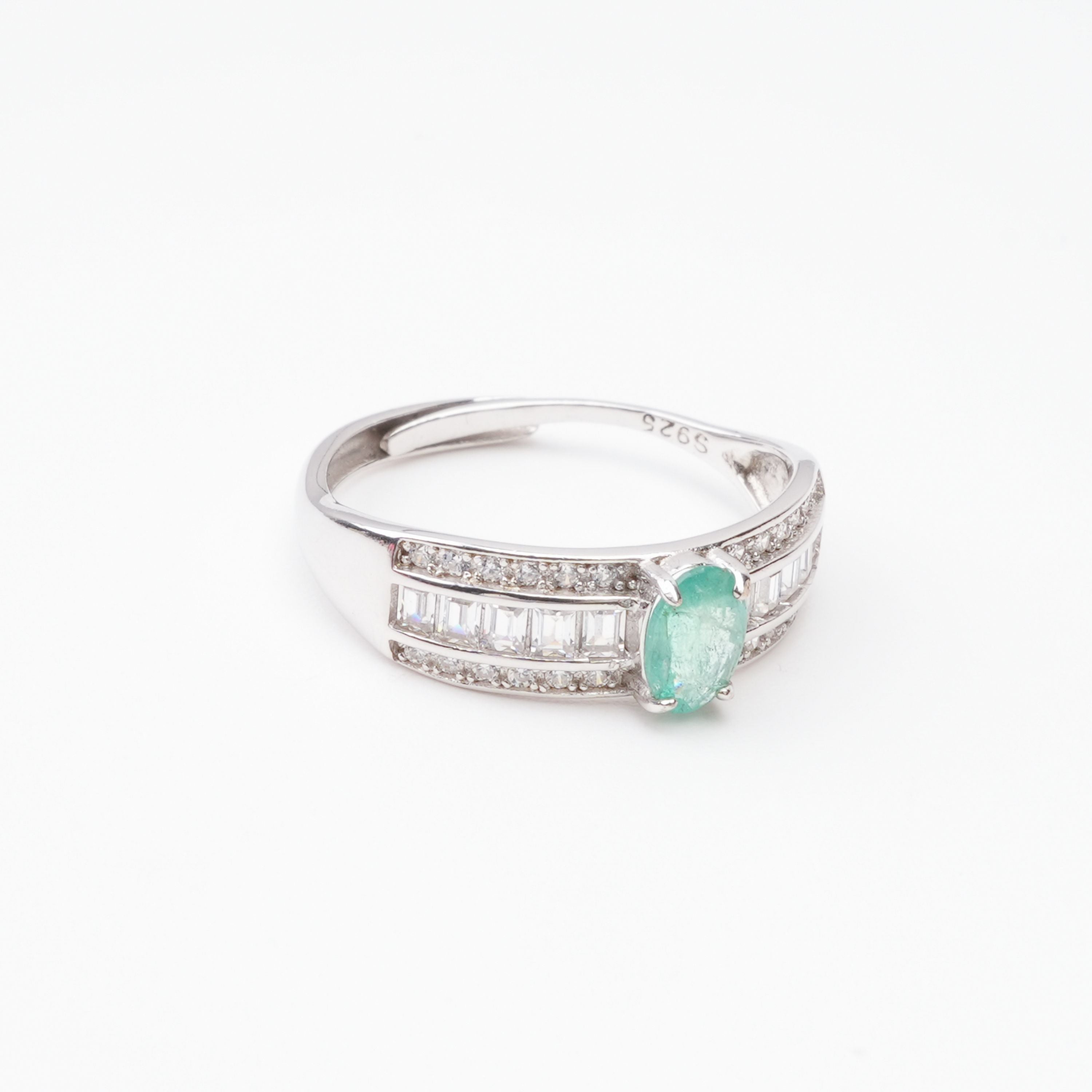 Margot Emerald Oval Cut Baguette Pavé Crystal Sterling Silver Ring