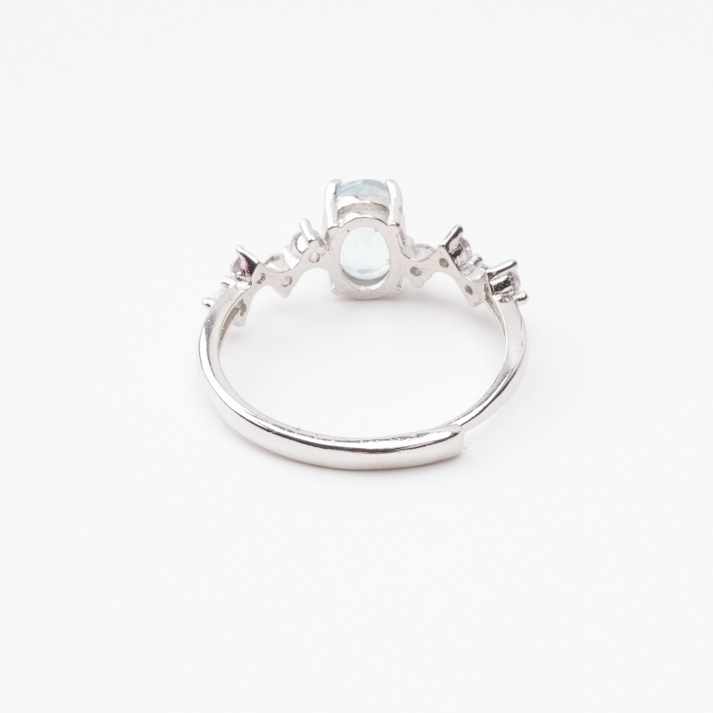 Marina Aquamarine Oval Cut Cluster Crystal Sterling Silver Ring