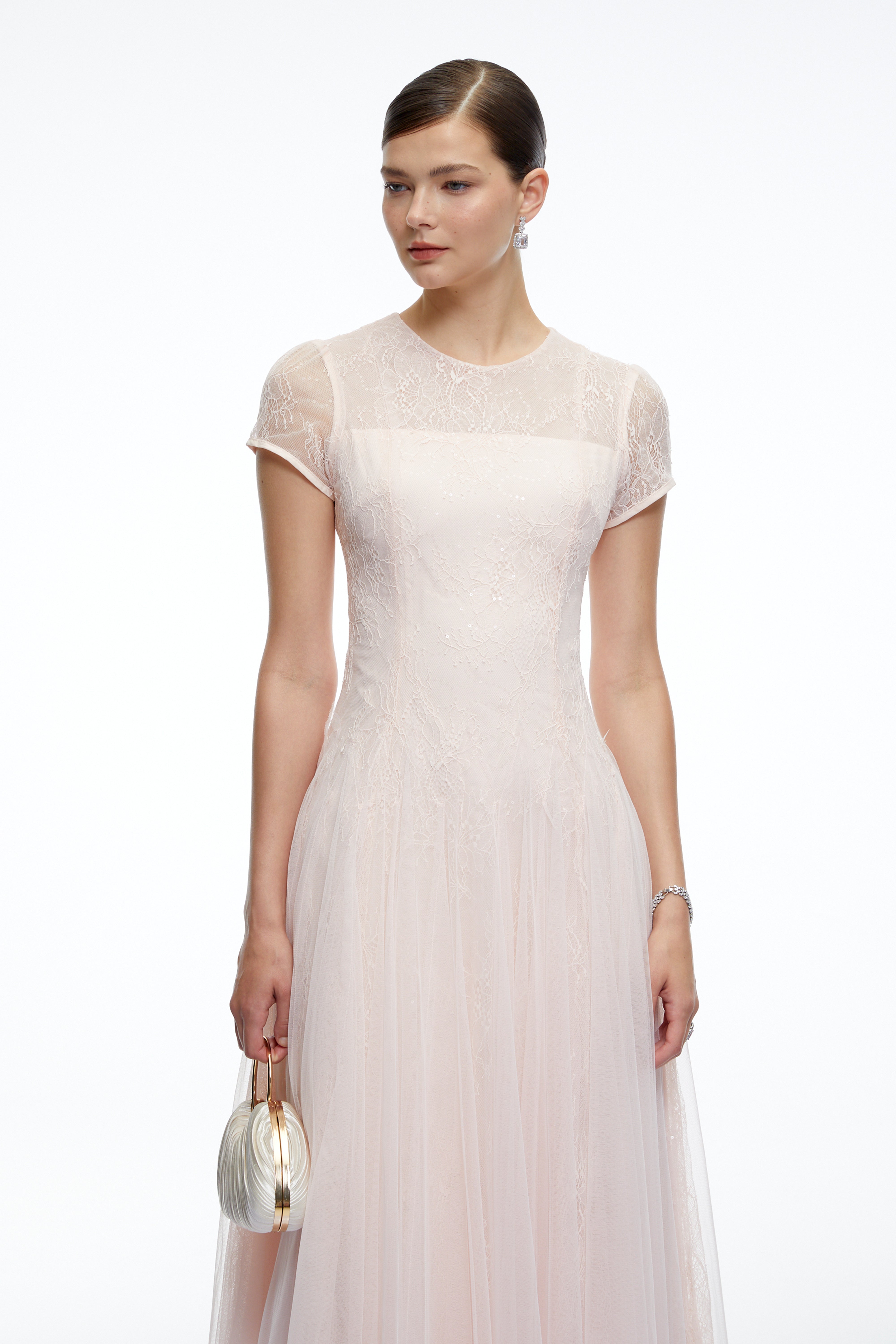 Marnie Pink Short Sleeves Sequin Midi Dress