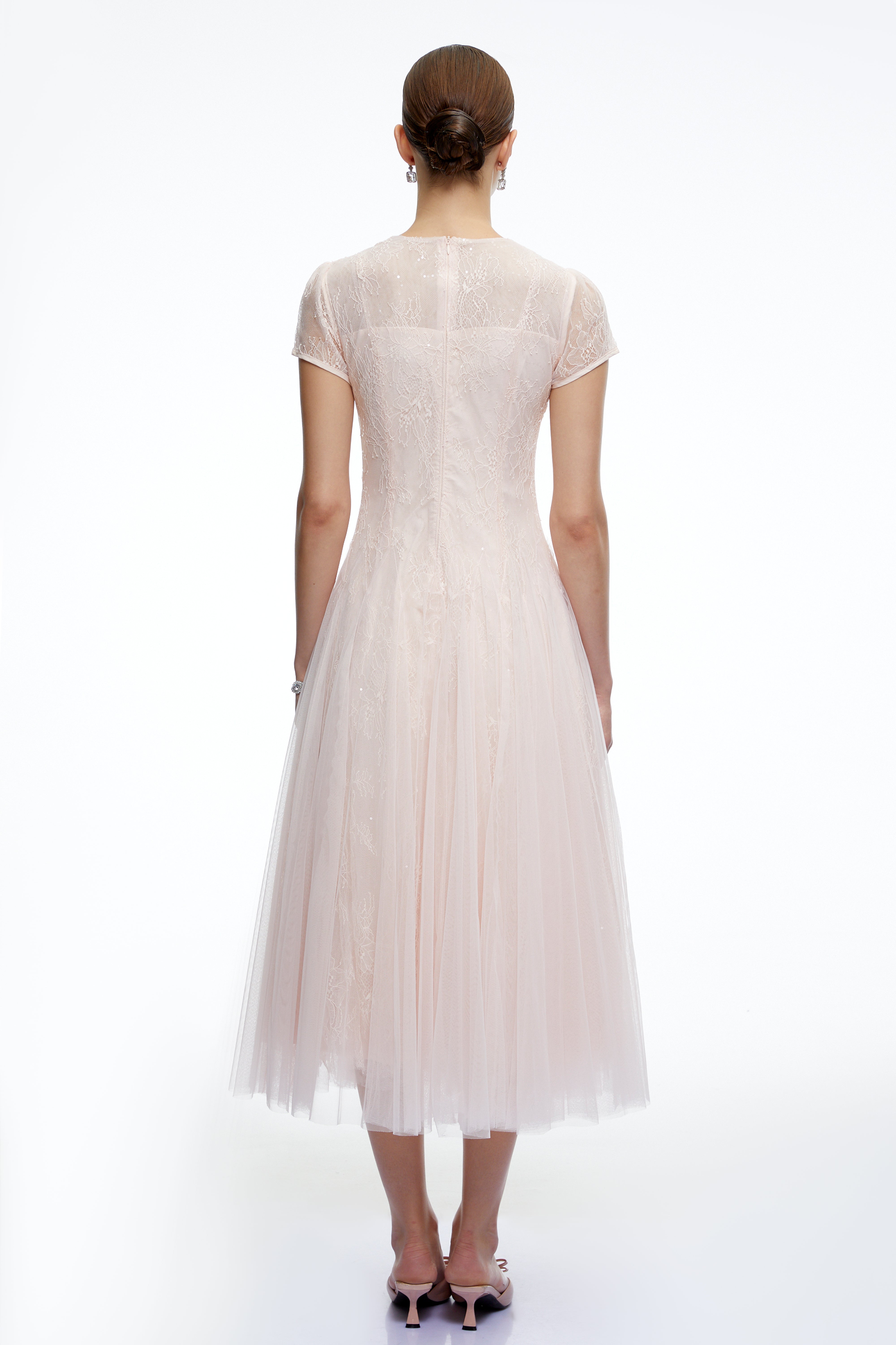 Marnie Pink Short Sleeves Sequin Midi Dress