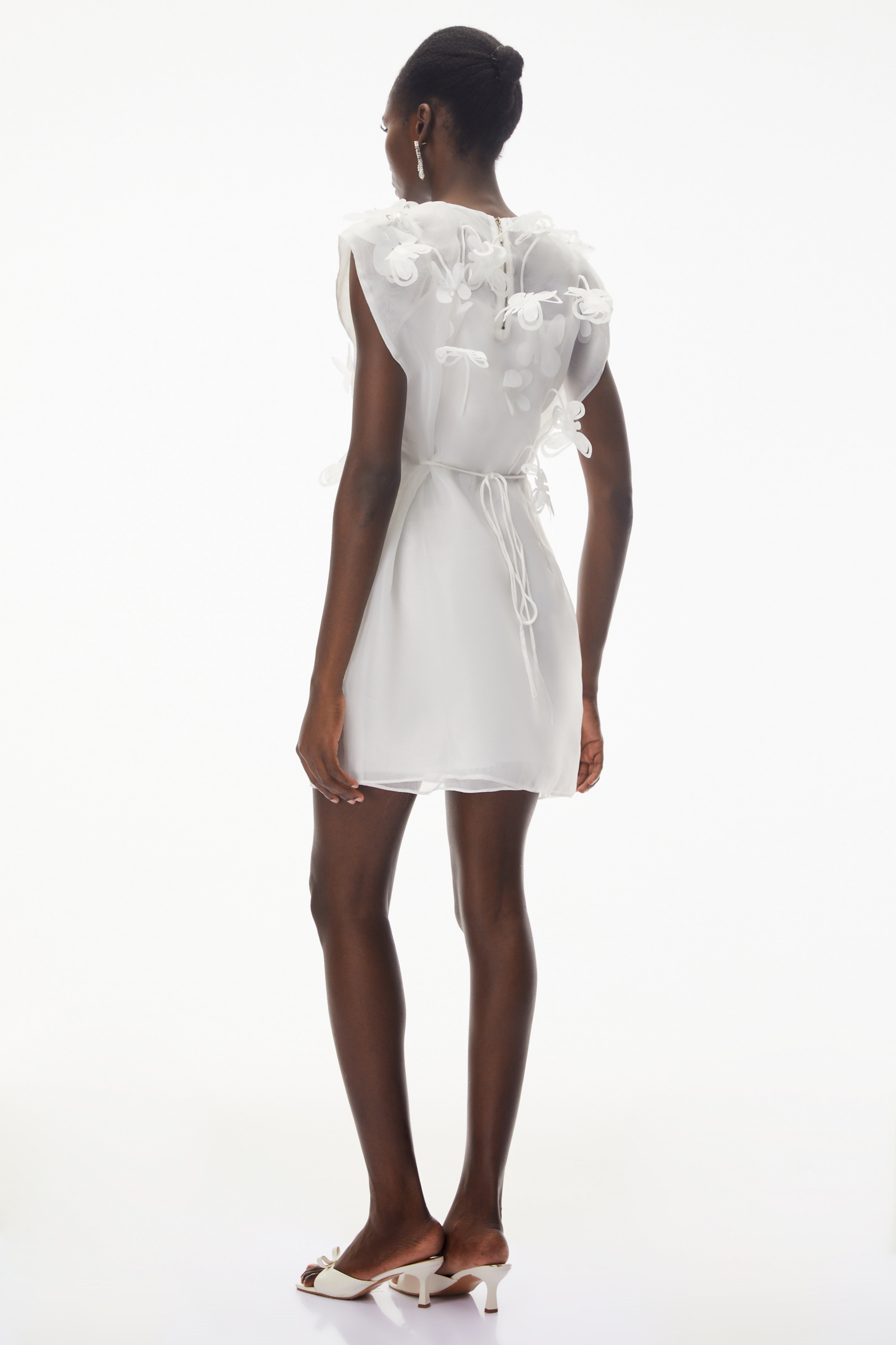 Maryam White Chiffon Mini Dress with 3D Petals (Final Sale)