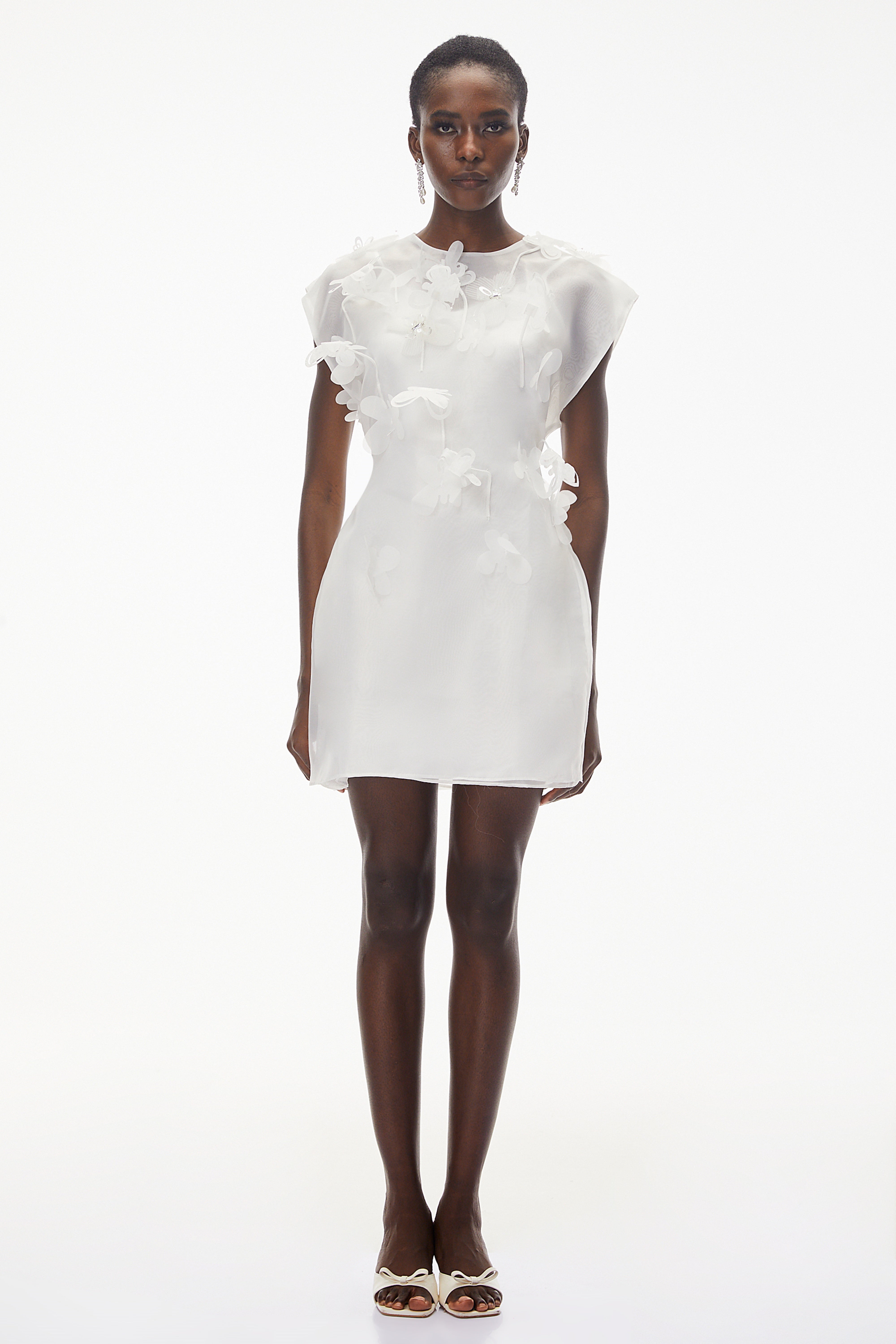 Maryam White Chiffon Mini Dress with 3D Petals (Final Sale)