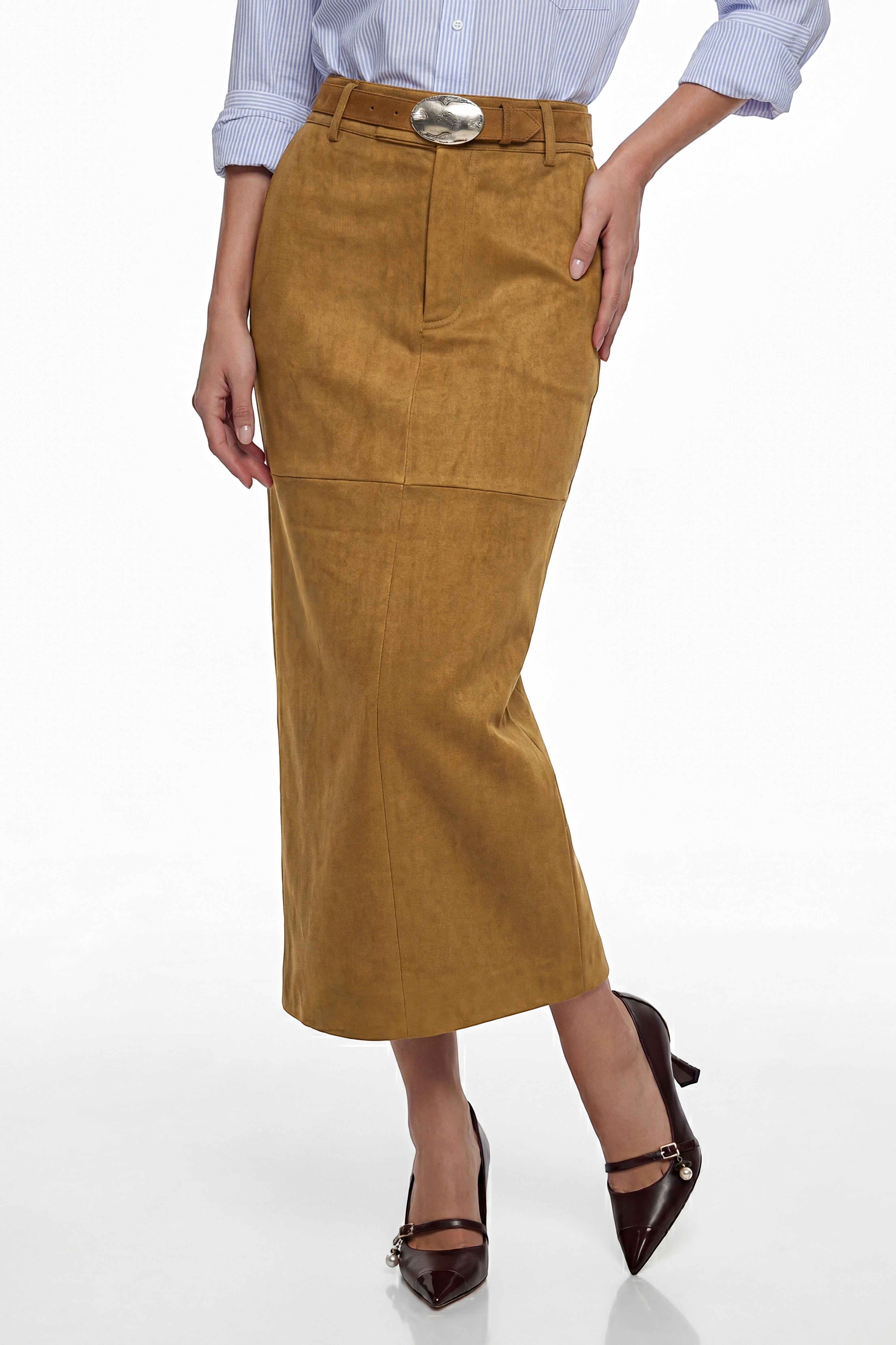 Matilda Brown Faux Suede Skirt (Final Sale)