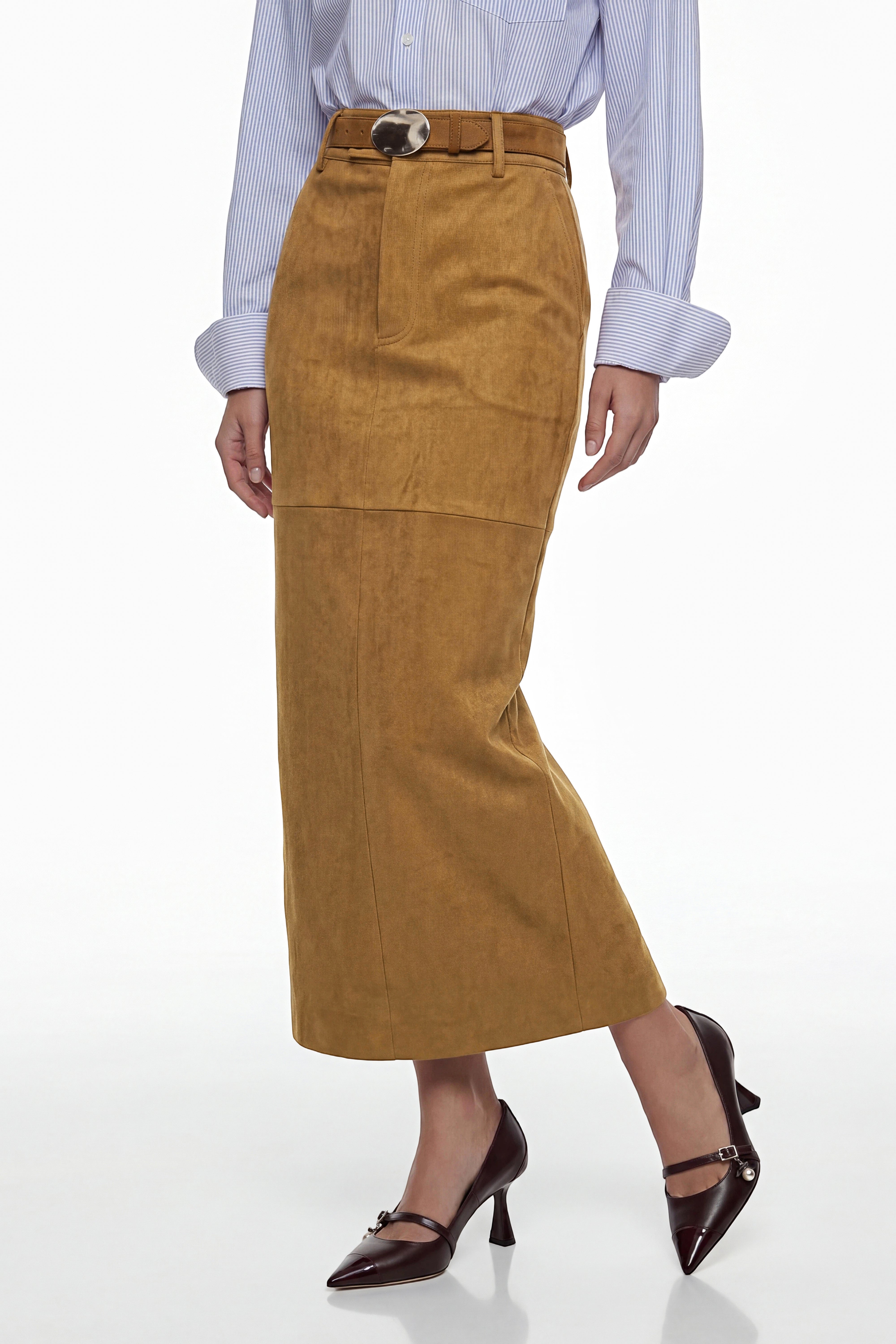 Matilda Brown Faux Suede Skirt (Final Sale)