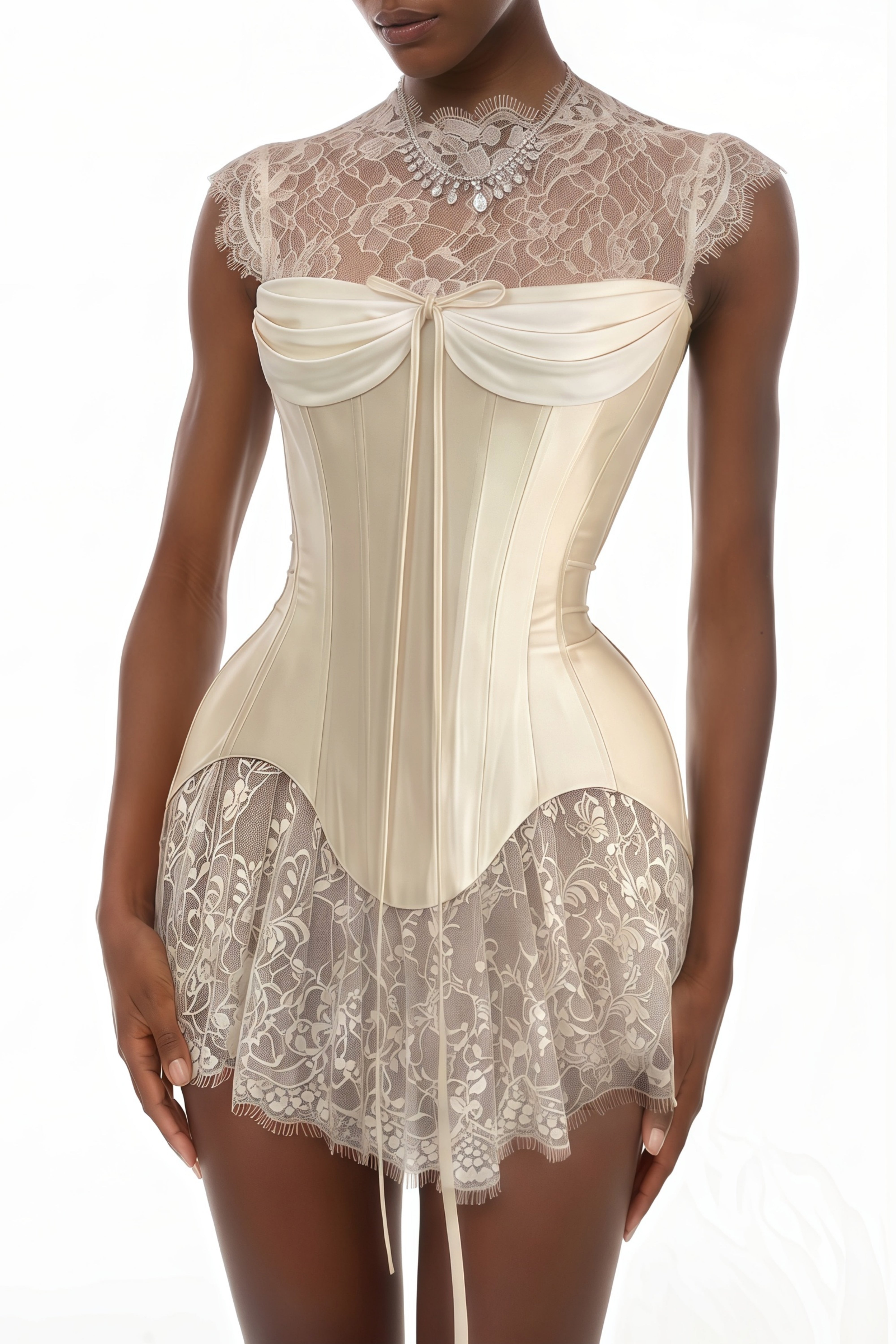 White Lace Convertible Gown with Detachable Skirt