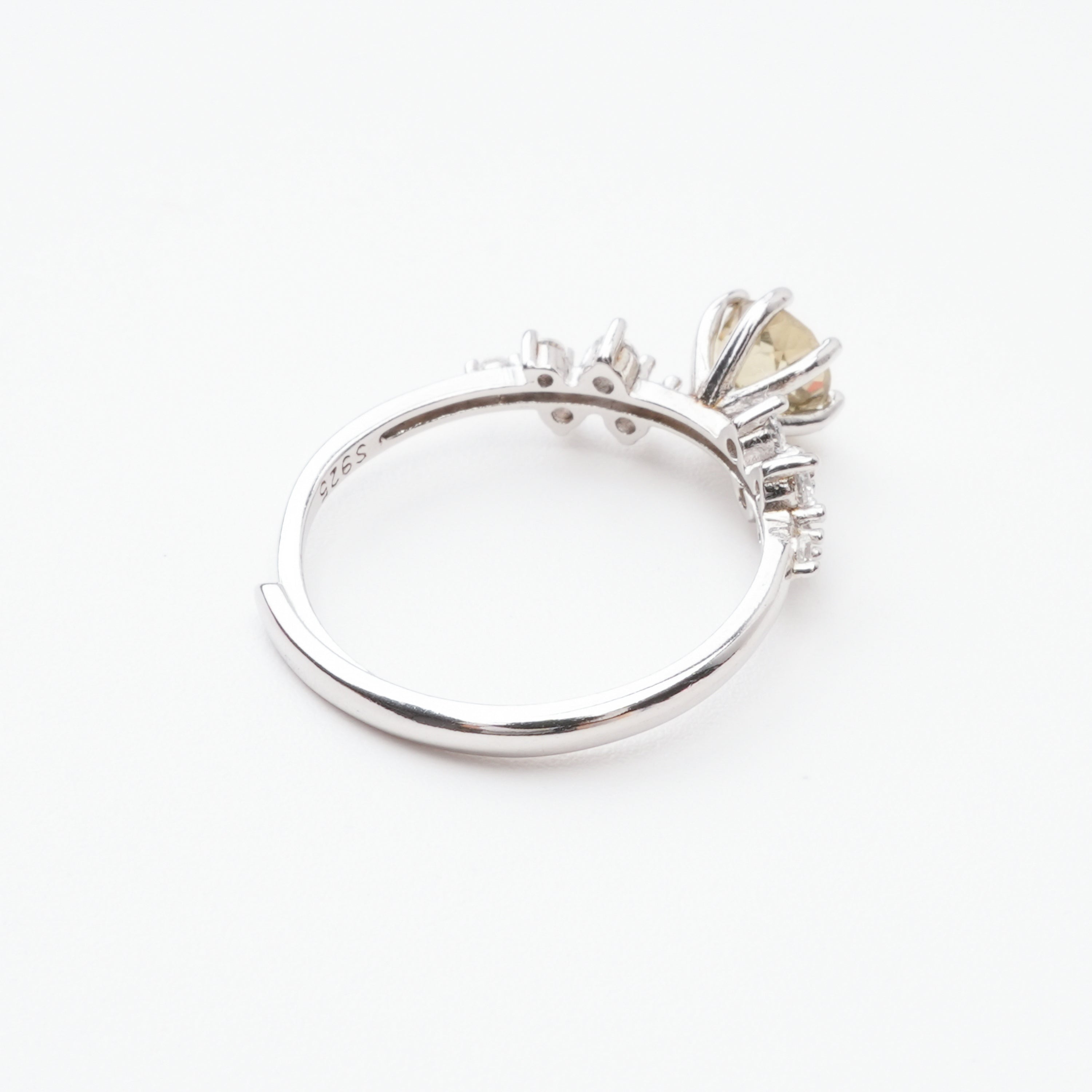 Mireille Olive Green Round Cut Cluster Sterling Silver Ring