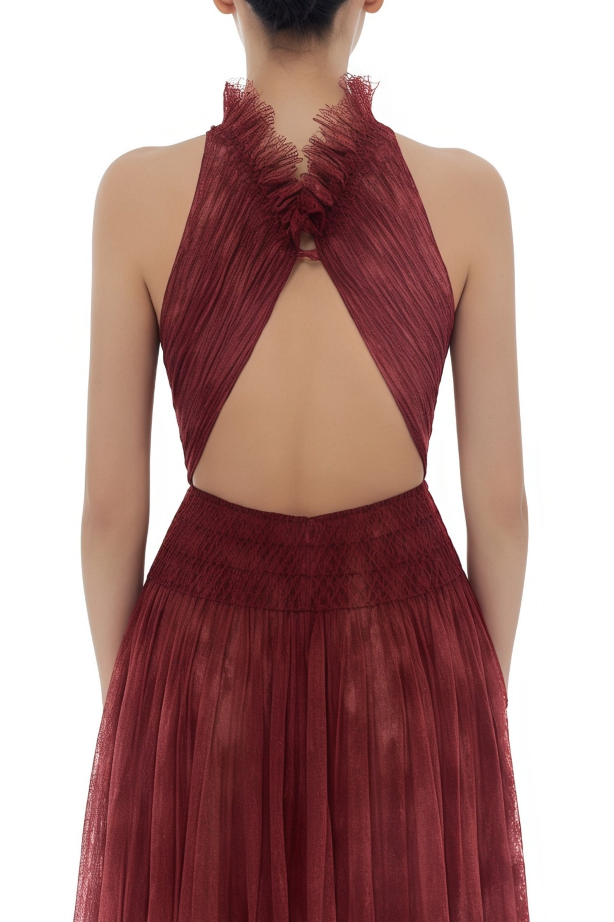 Burgundy Smocked Lace Maxi Dress