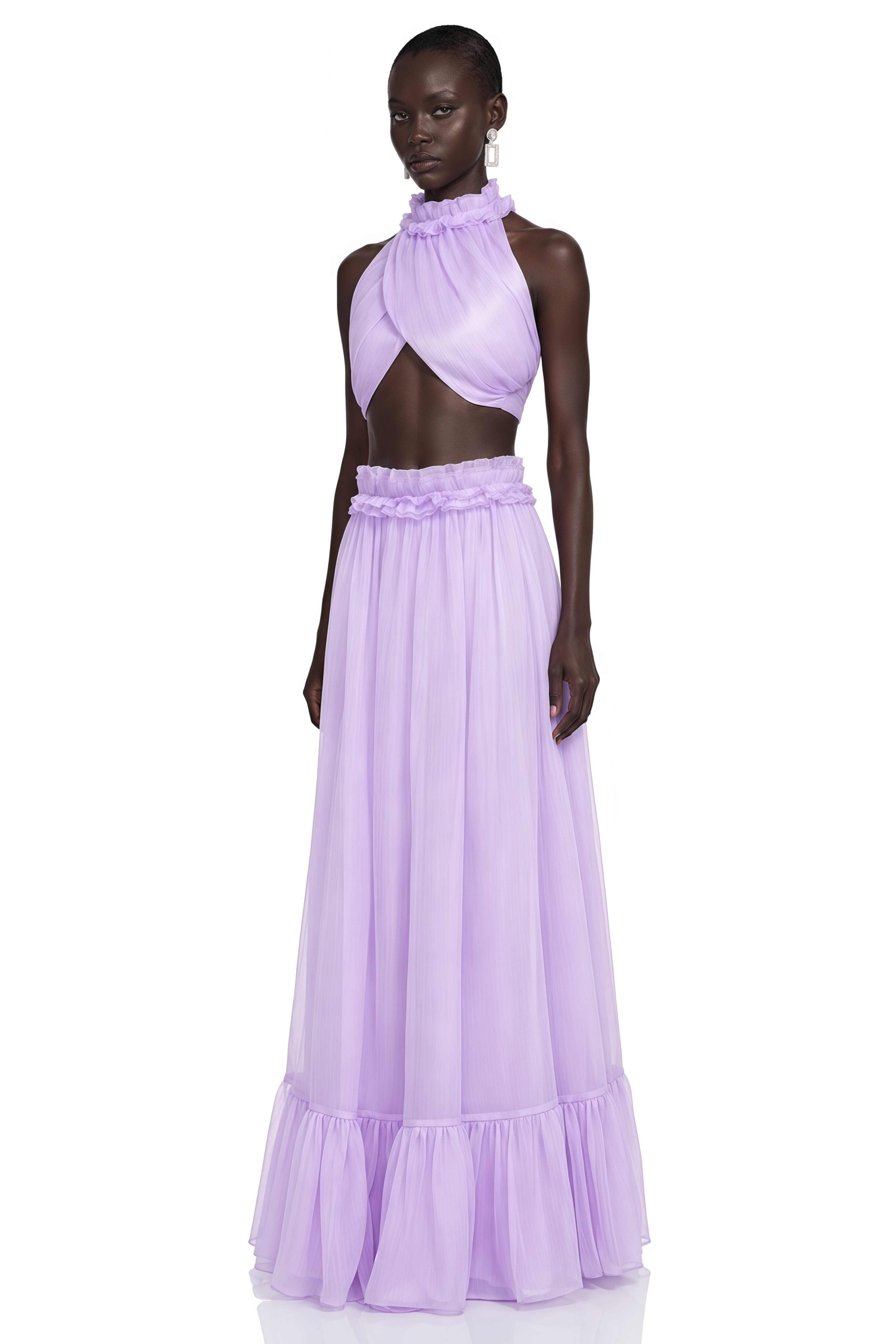 Morgane Purple Halterneck Top & Ruffled Skirt Set