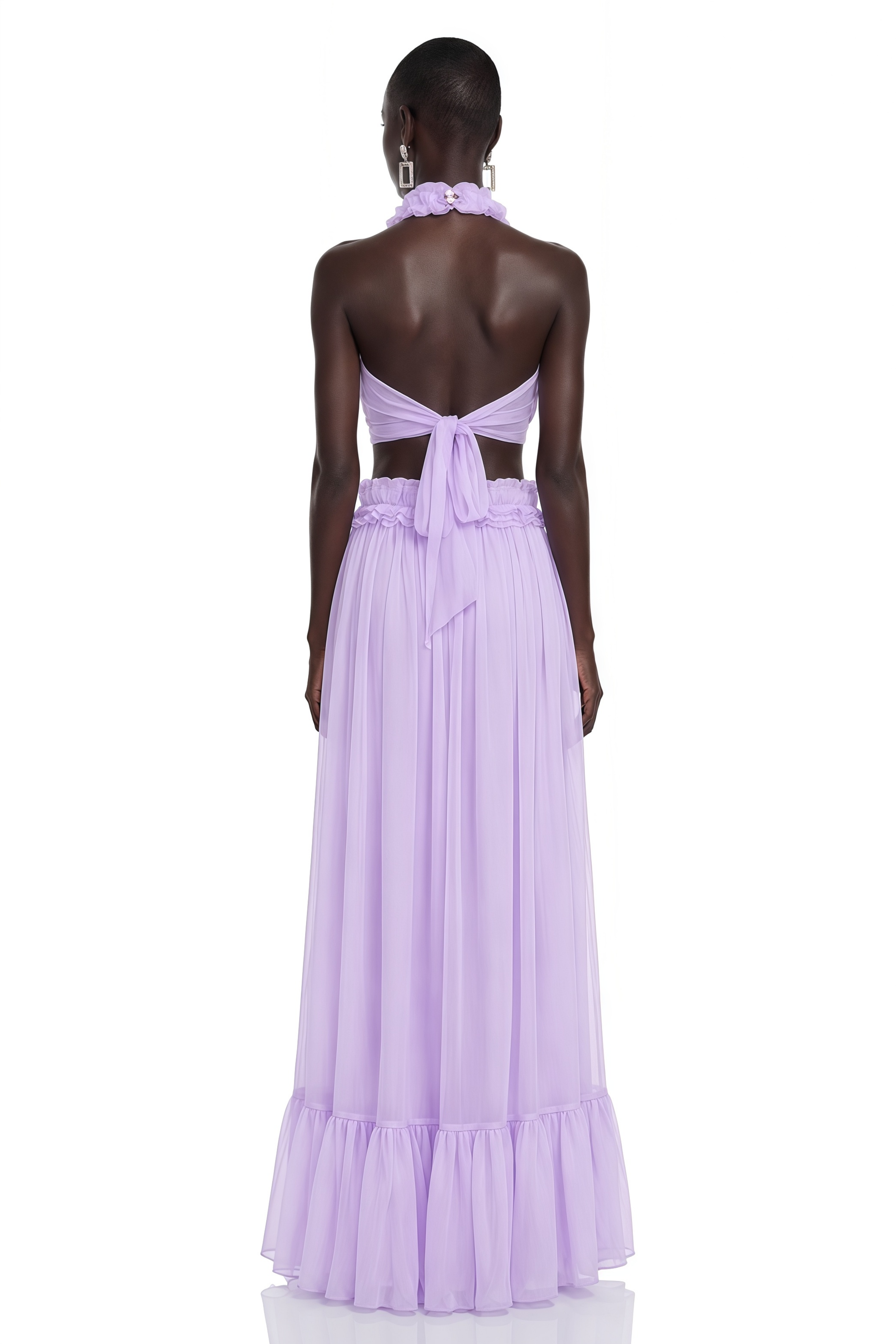 Morgane Purple Halterneck Top & Ruffled Skirt Set