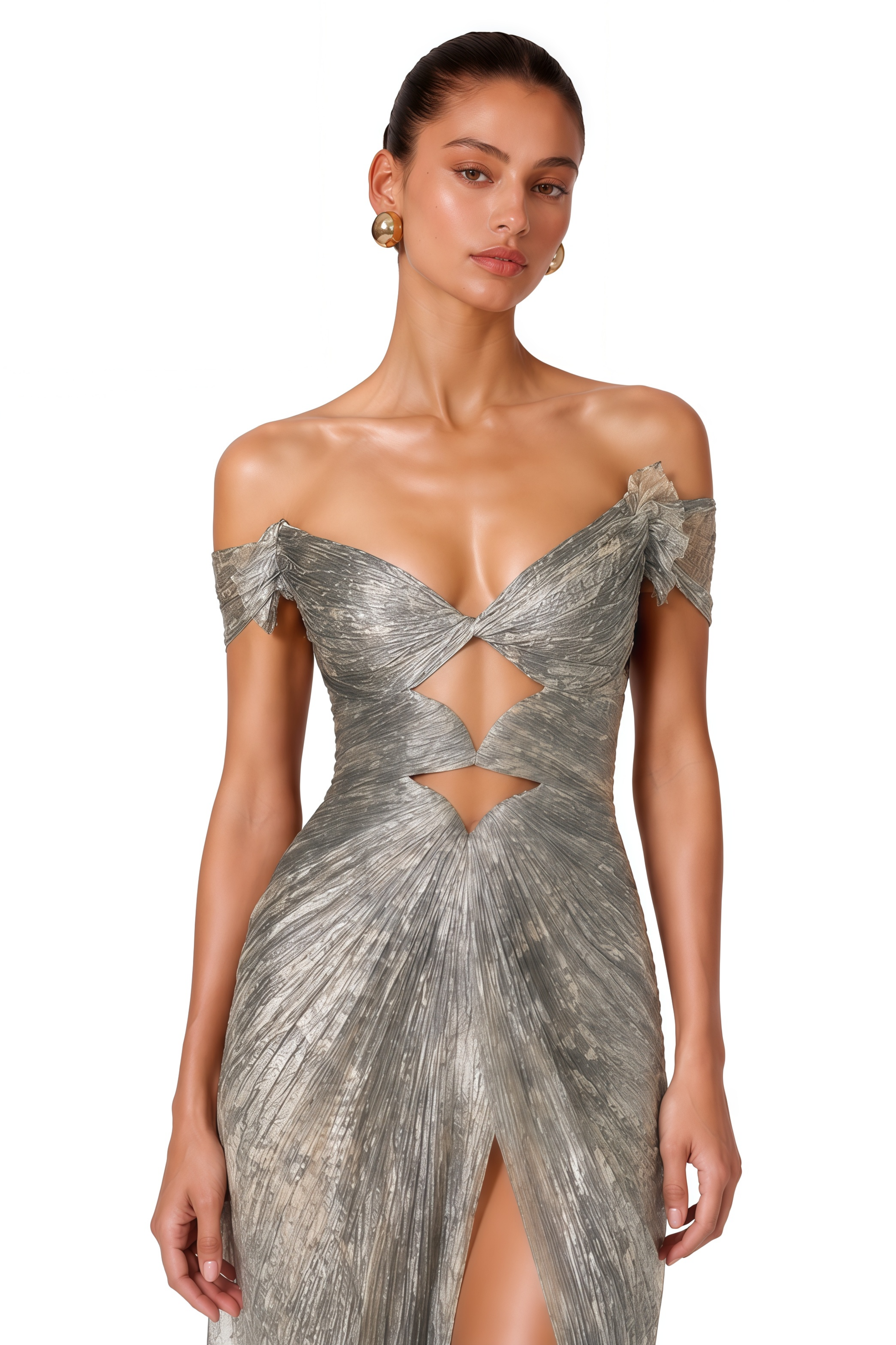Muriel Silver Grey Ruched Mini Dress with Cut-Out