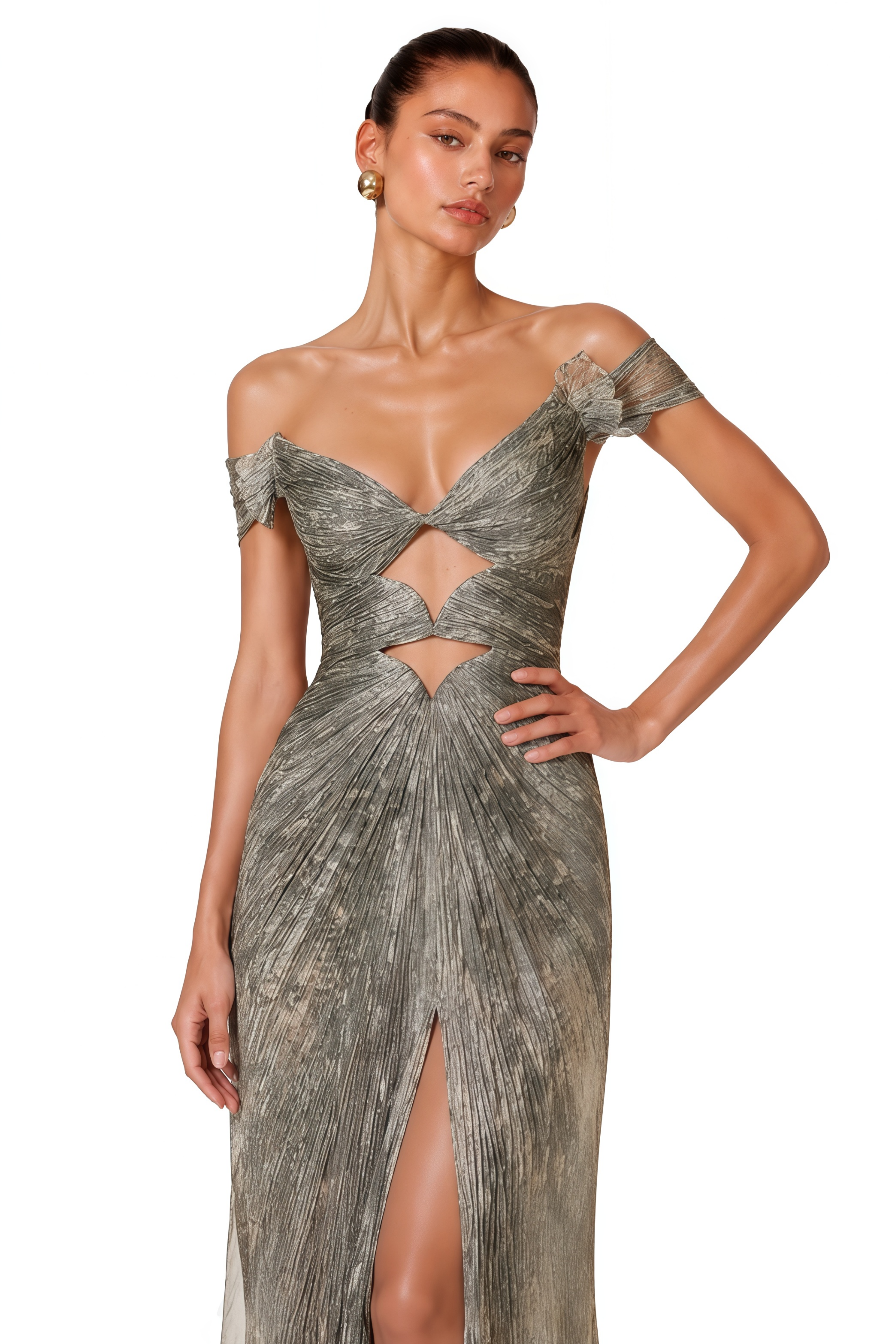 Muriel Silver Grey Ruched Mini Dress with Cut-Out