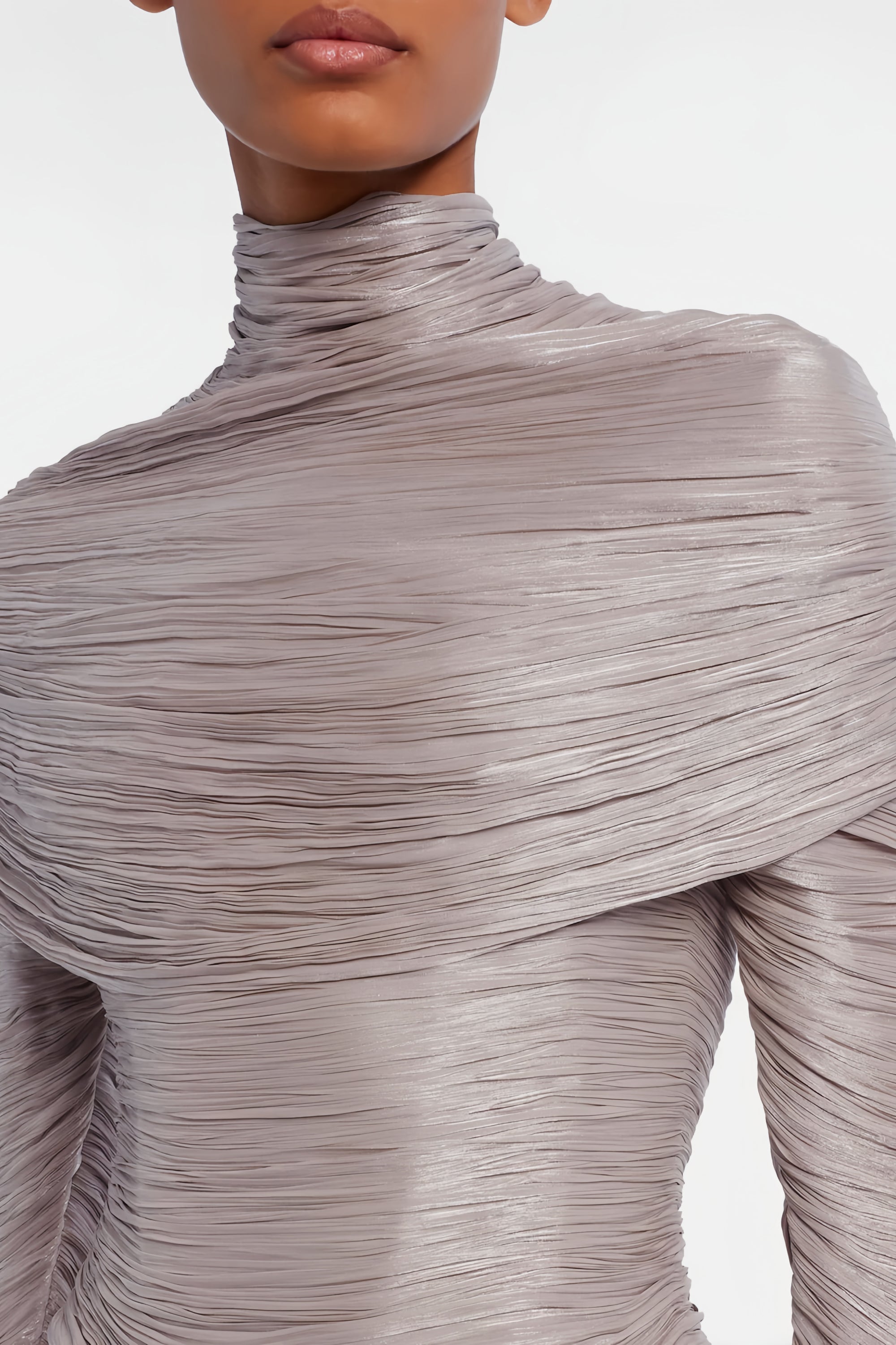 Nerida Silver Turtleneck Ruched Maxi Dress