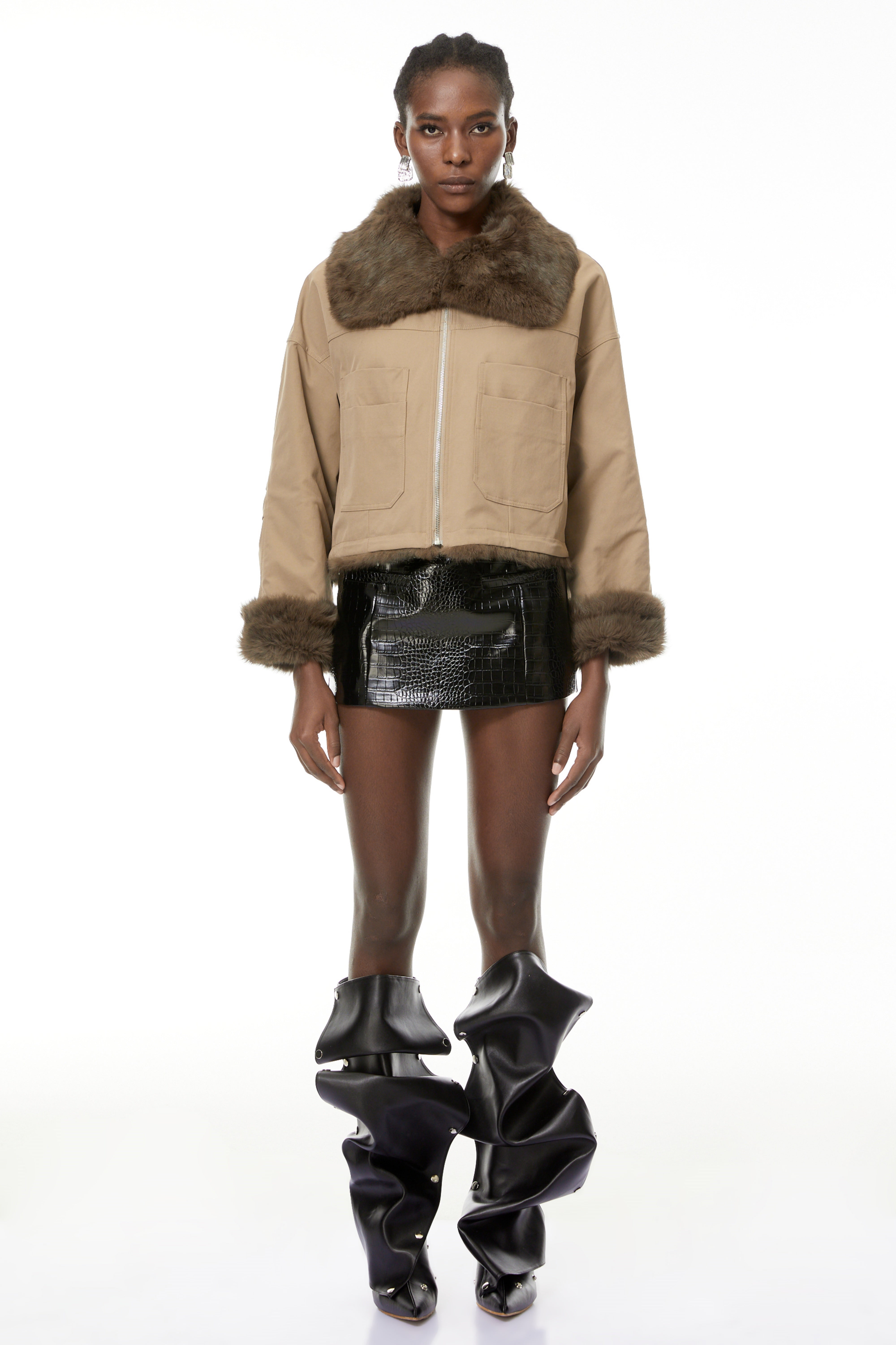 Nevaeh Khaki Fur Trim Coat (Final Sale)