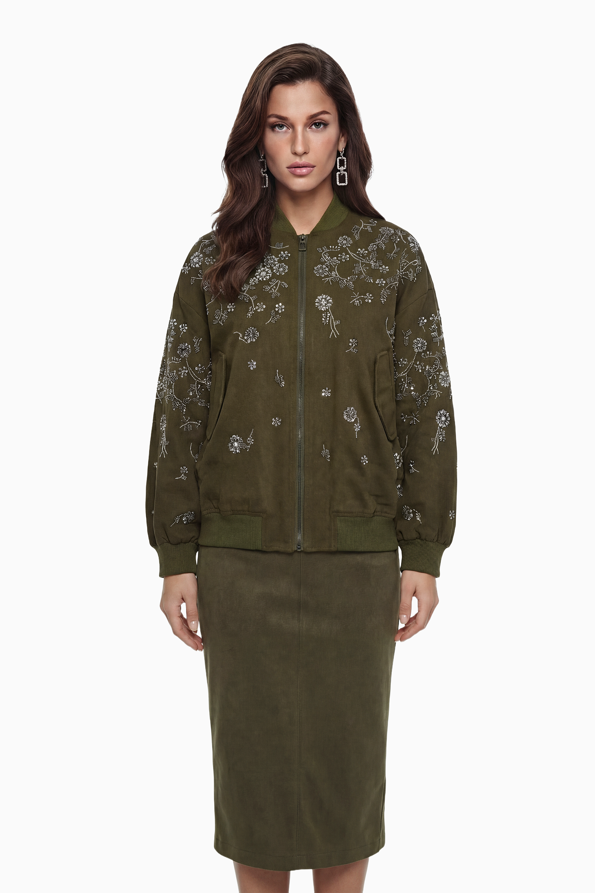 Nicole Green Jacket with Floral Embroidered (Final Sale-US Only)