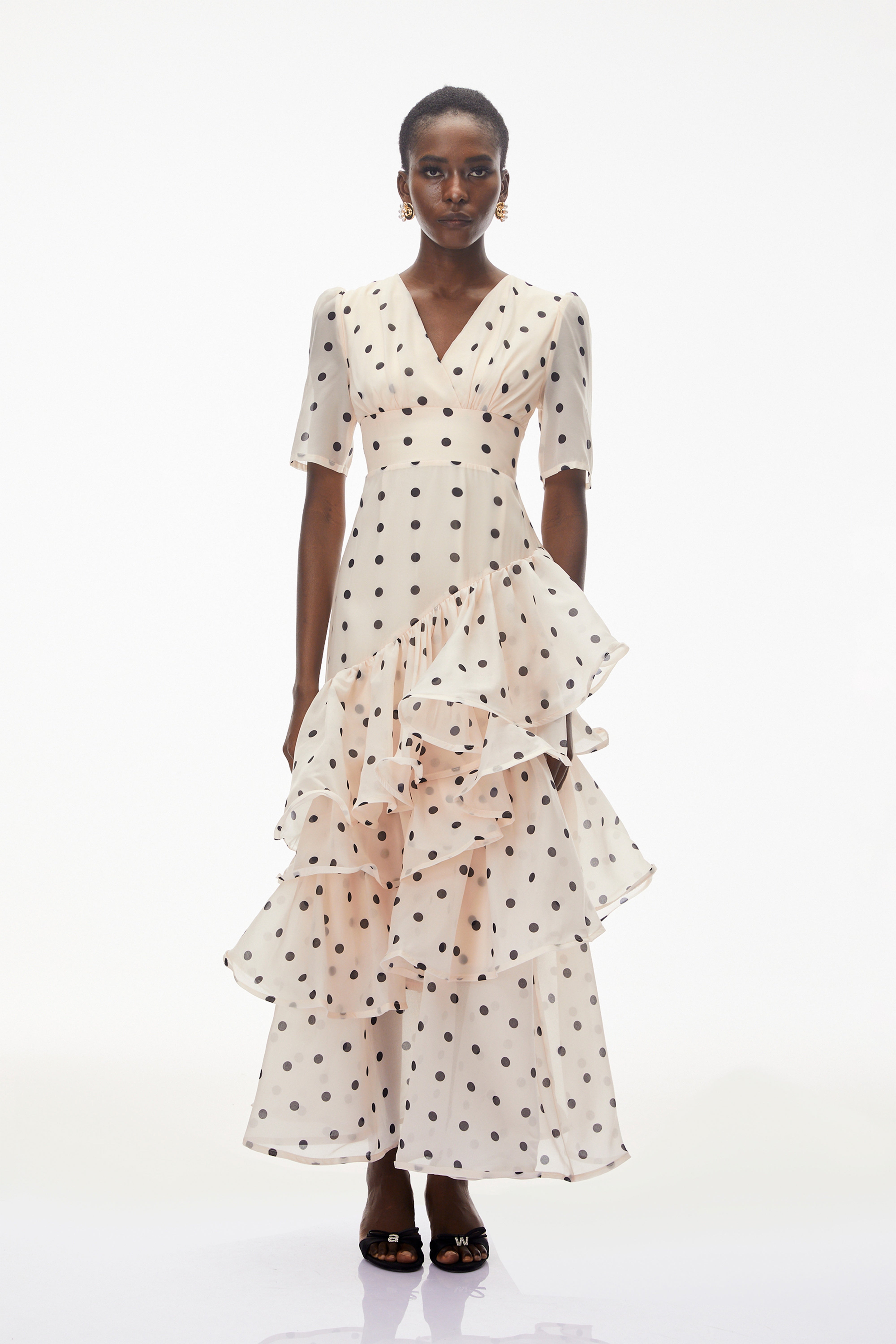 Nicoletta White Polka Dot Asymmetrical Maxi Dress (Final Sale-US Only)
