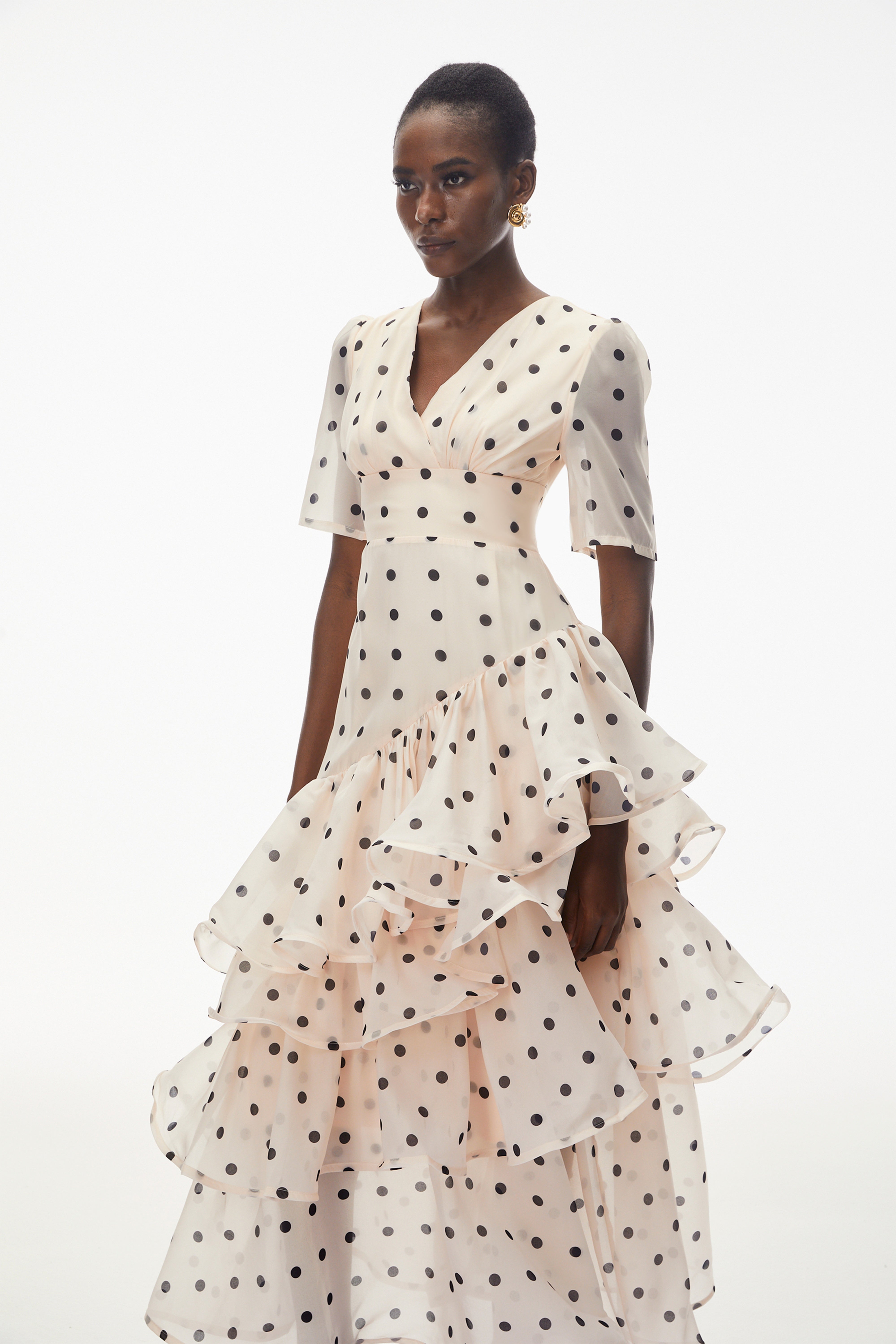 Nicoletta White Polka Dot Asymmetrical Maxi Dress (Final Sale-US Only)