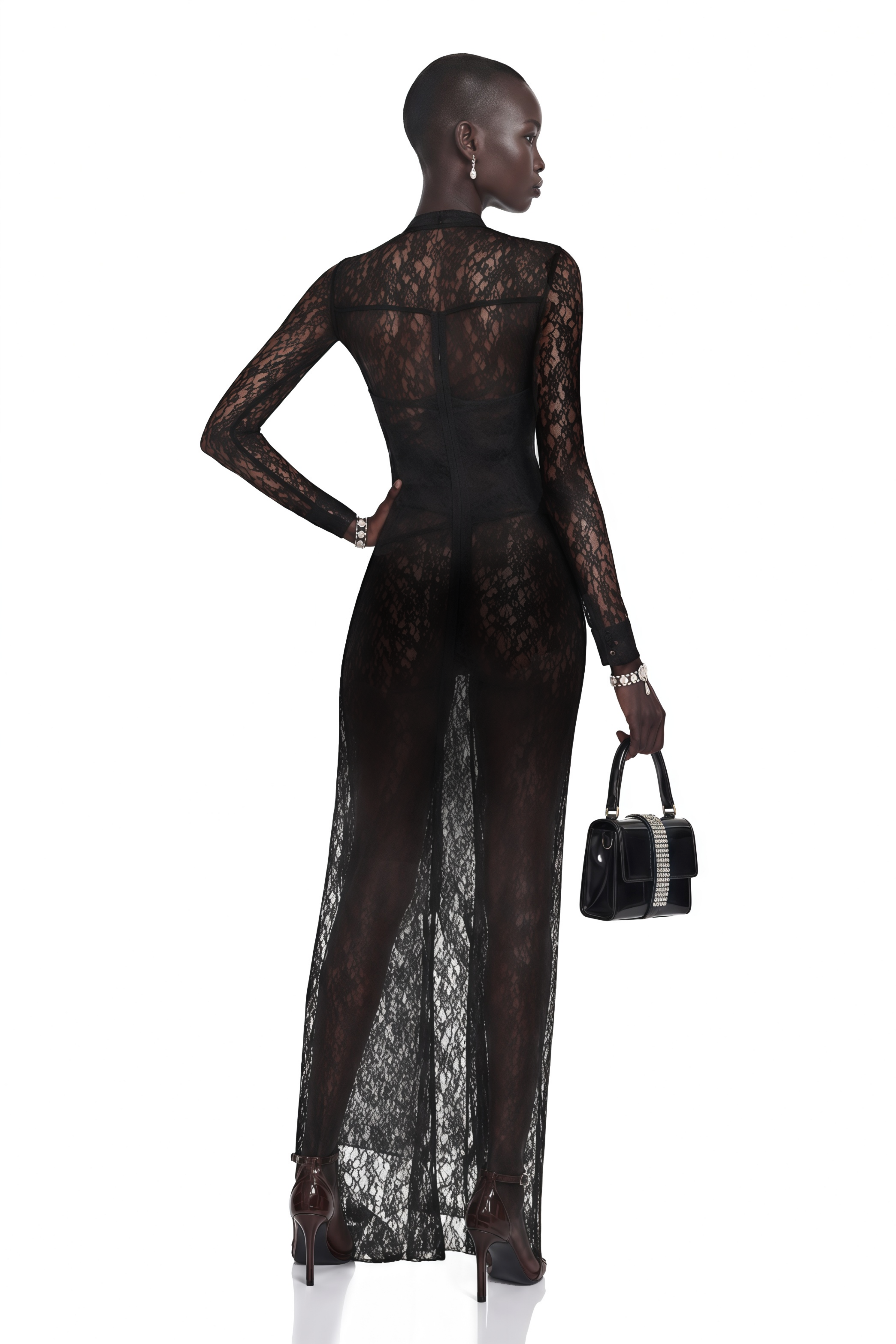 Noemie Black Lace Maxi Dress with Cut-Outs