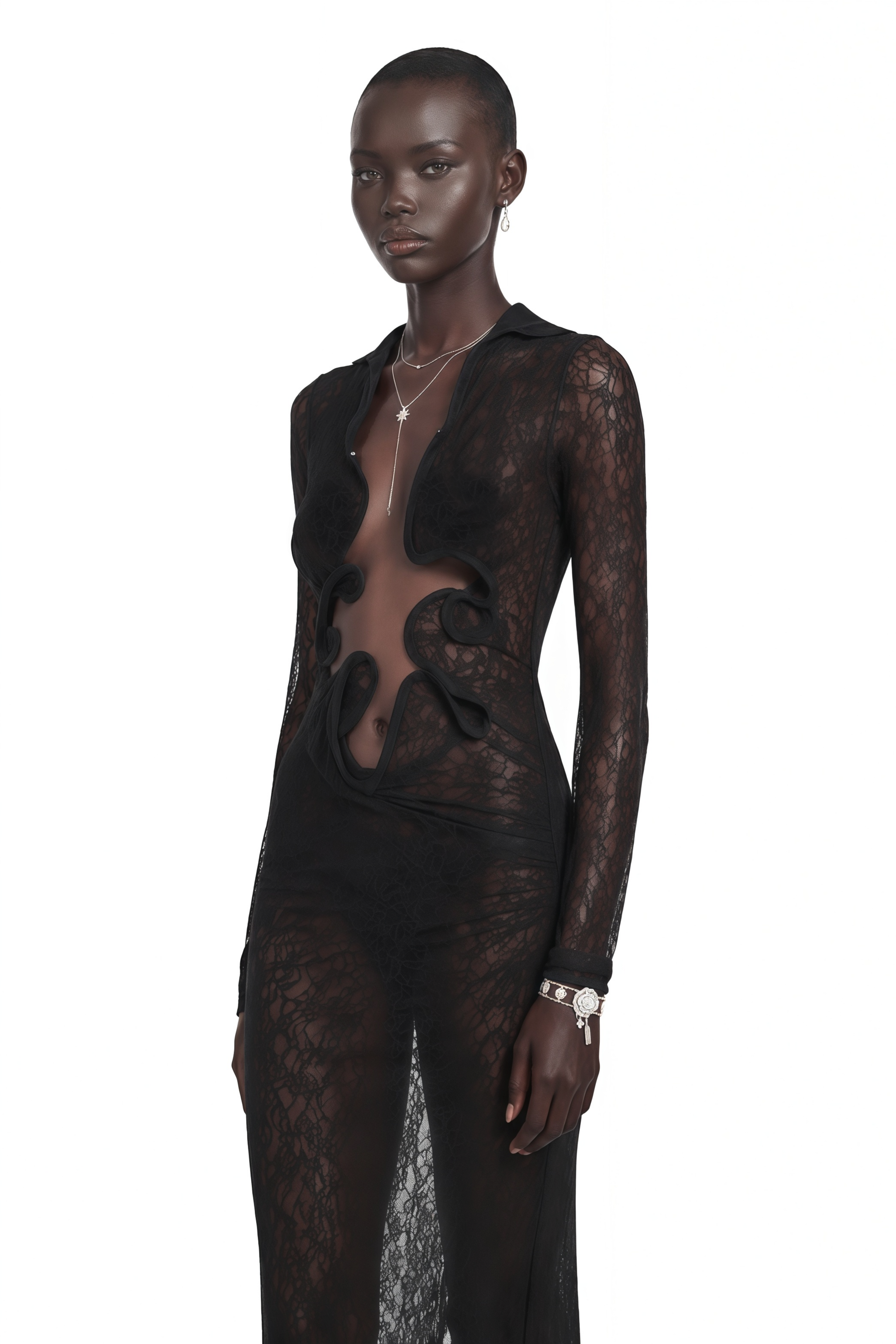Noemie Black Lace Maxi Dress with Cut-Outs