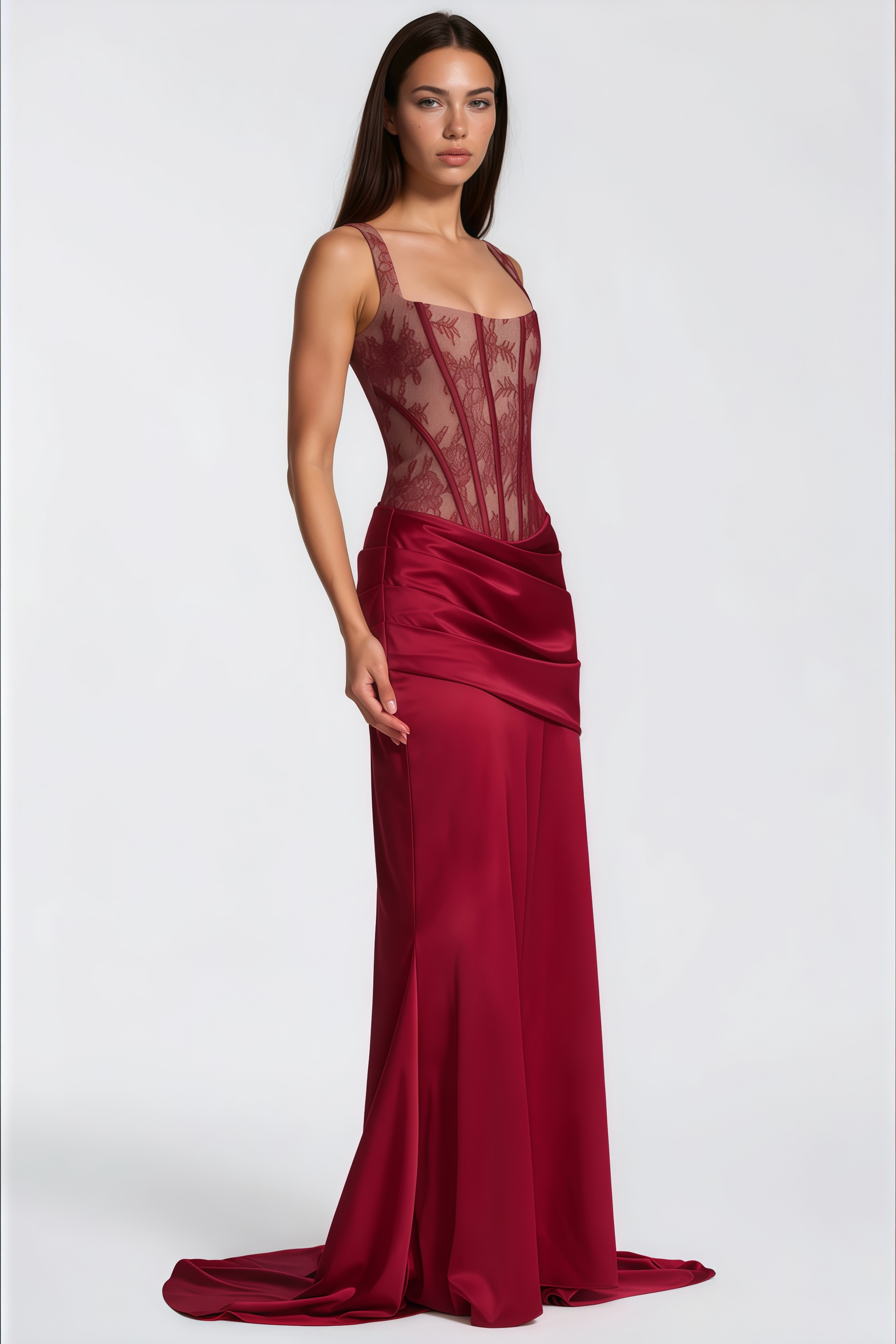 Olesya Red Lace Top & Ruched Skirt Set (Final Sale-US Only)