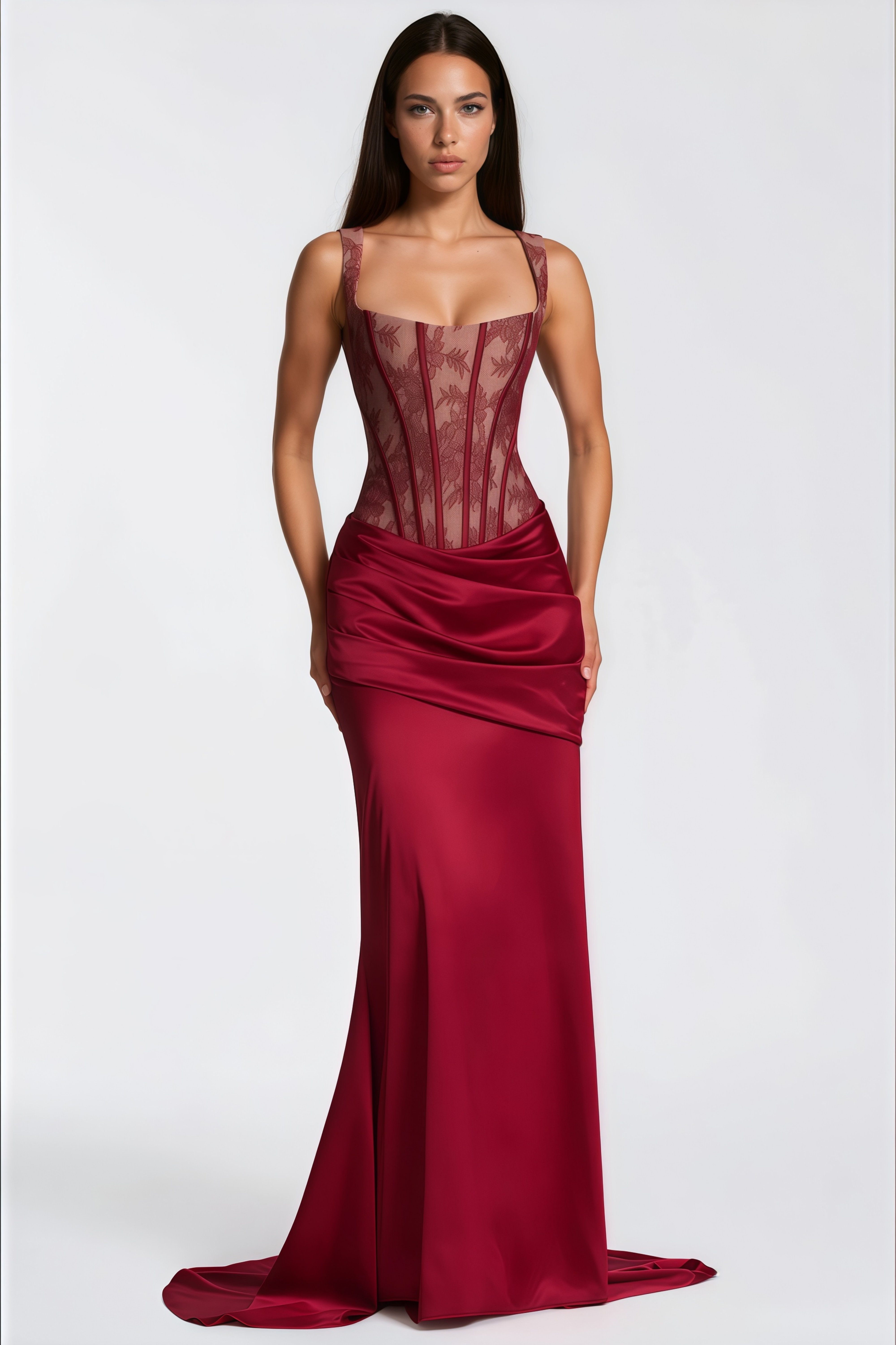 Olesya Red Lace Top & Ruched Skirt Set (Final Sale-US Only)