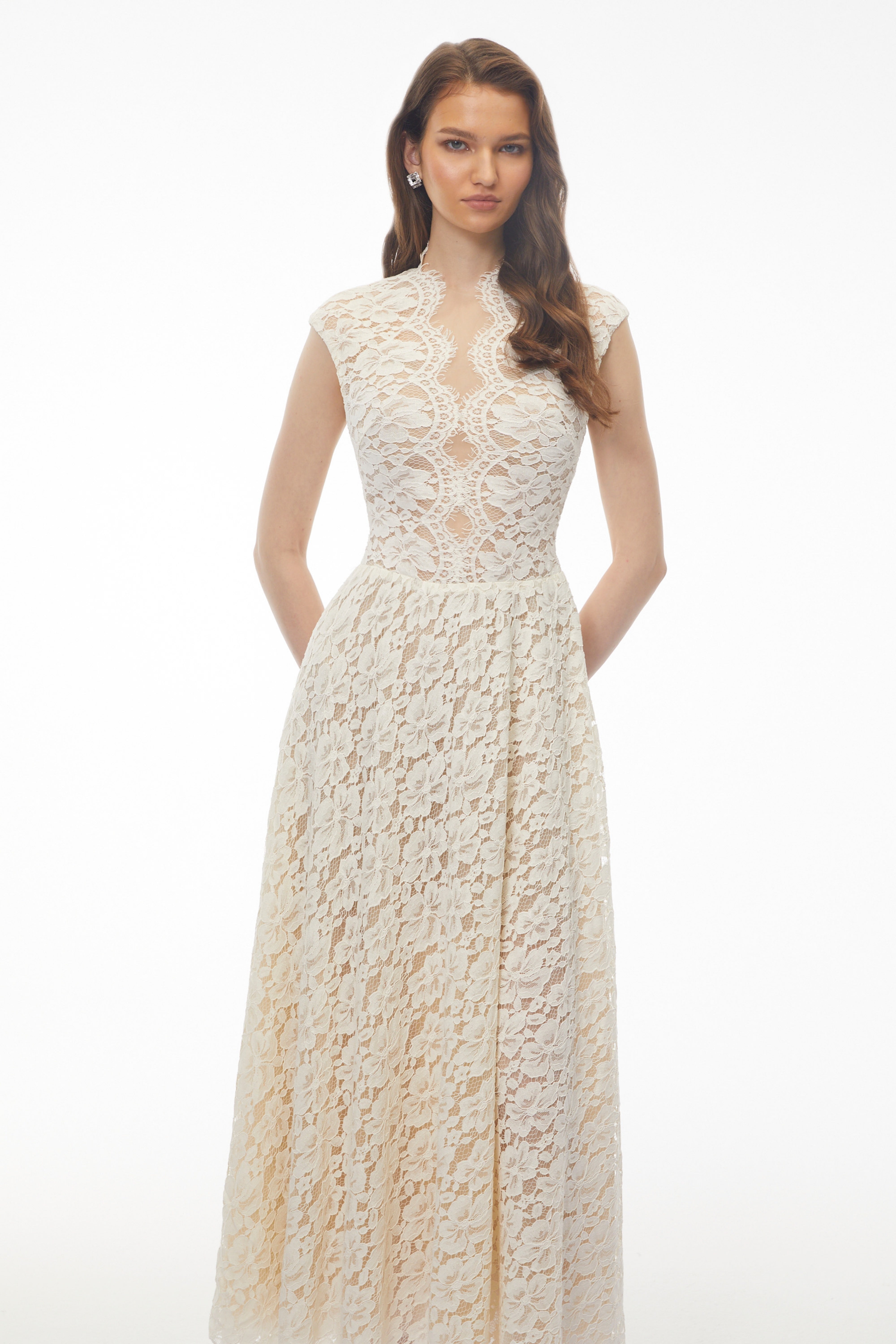 Oliana Ivory Lace Maxi Gown with Cap Sleeves (Final Sale)