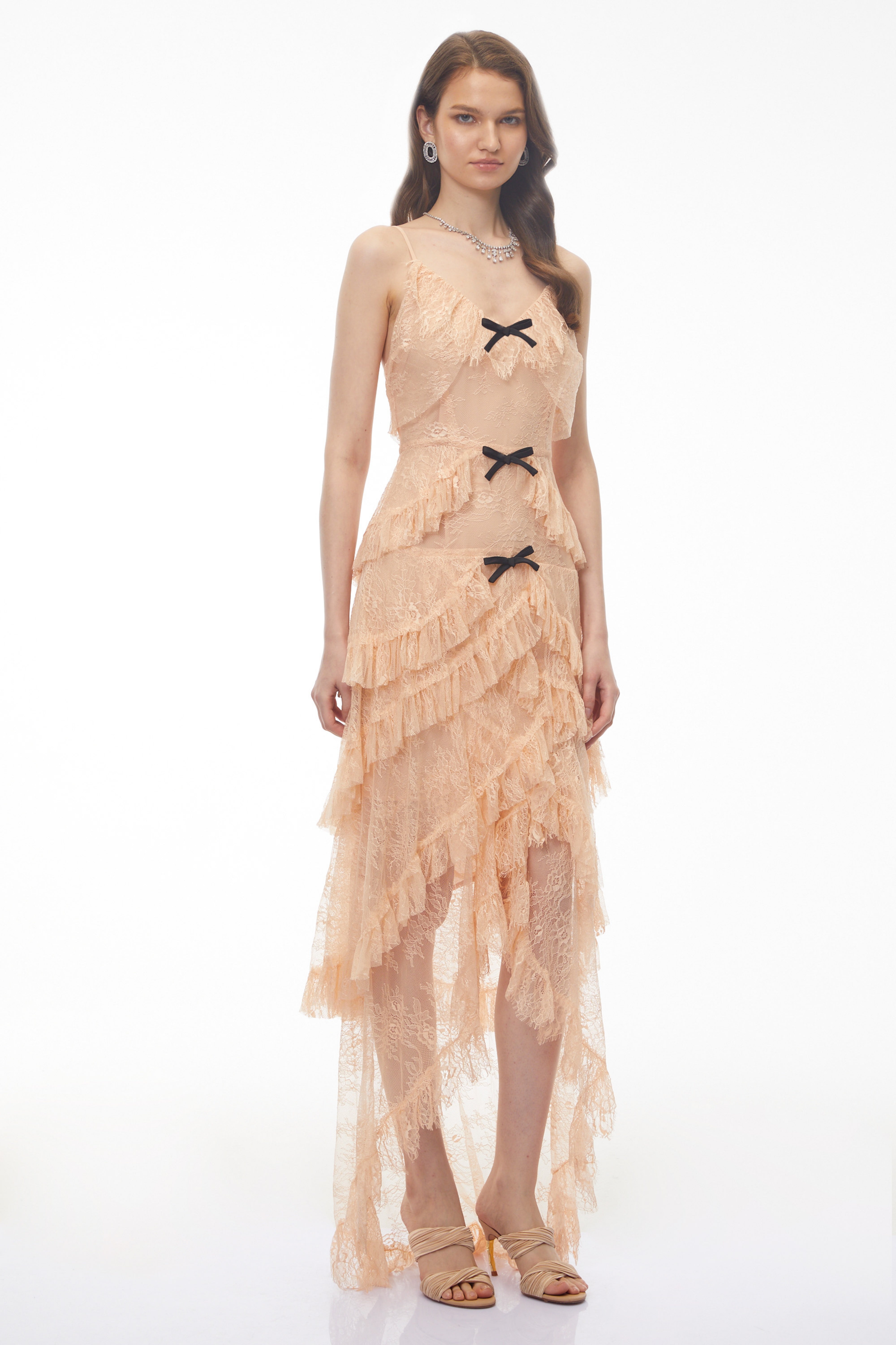 Olivia Orange Lace Maxi Dress with Ruffled Trim (Final Sale)