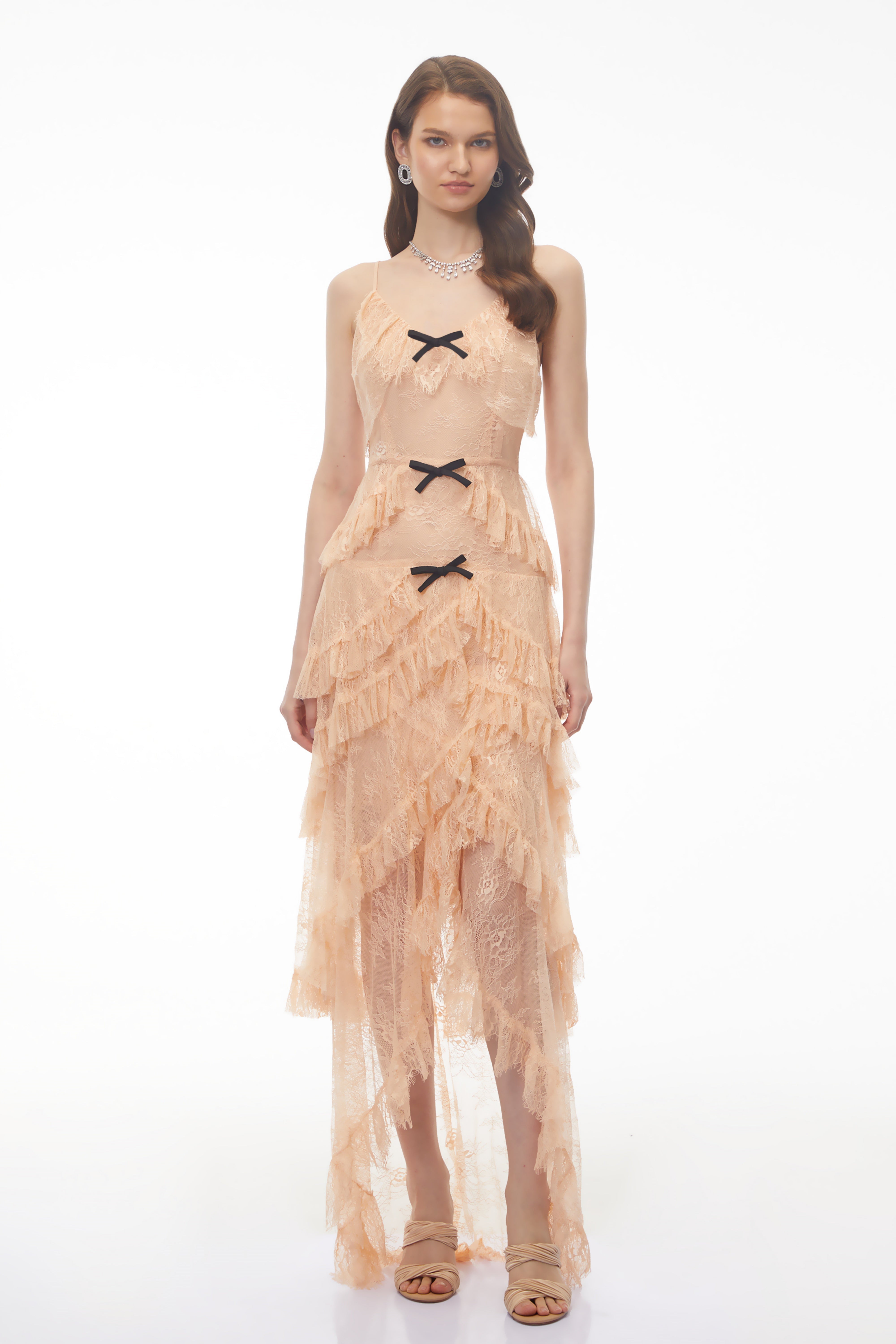 Olivia Orange Lace Maxi Dress with Ruffled Trim (Final Sale)