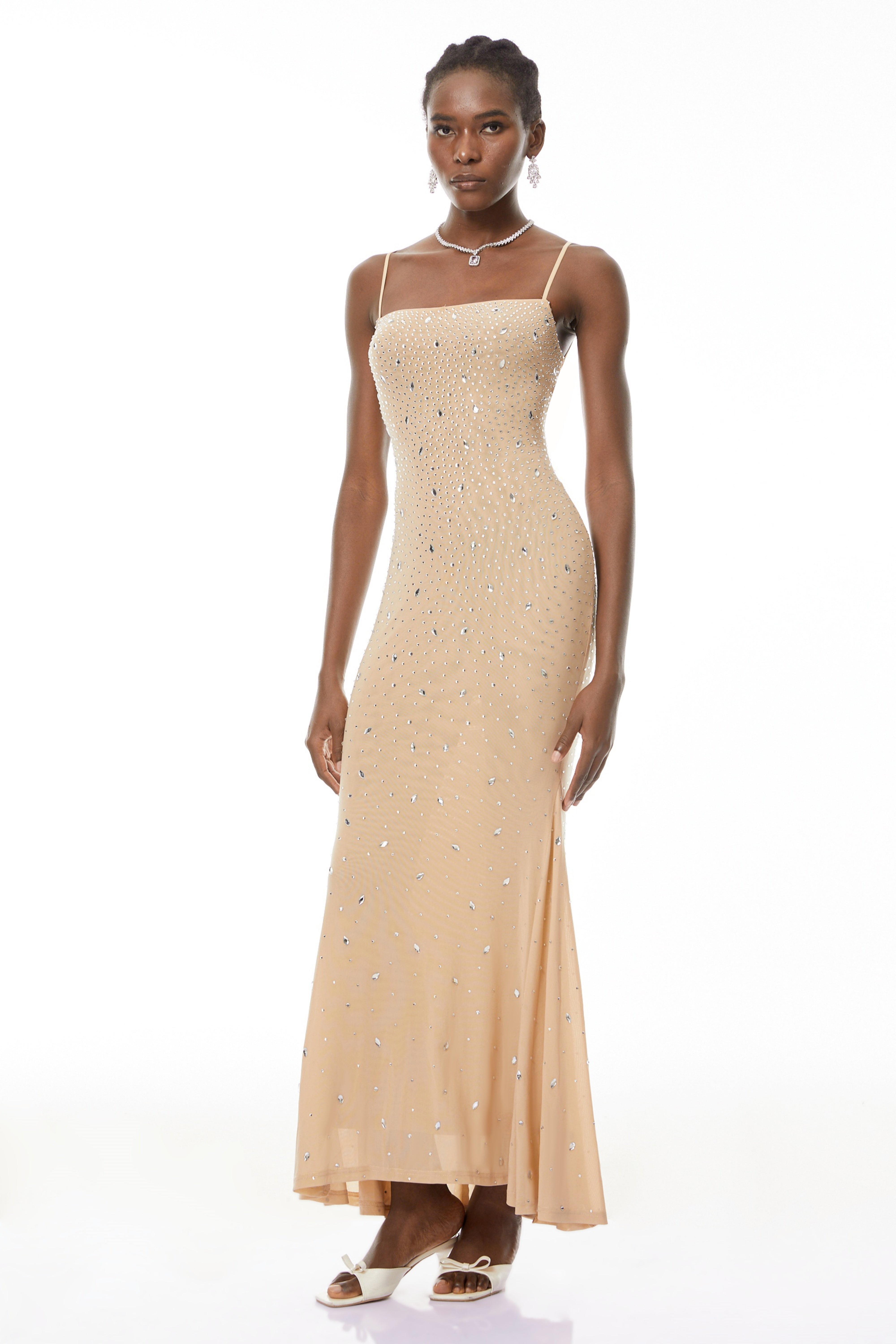 Ottilie Neutral Open Back Embellished Maxi Dress (Final Sale)