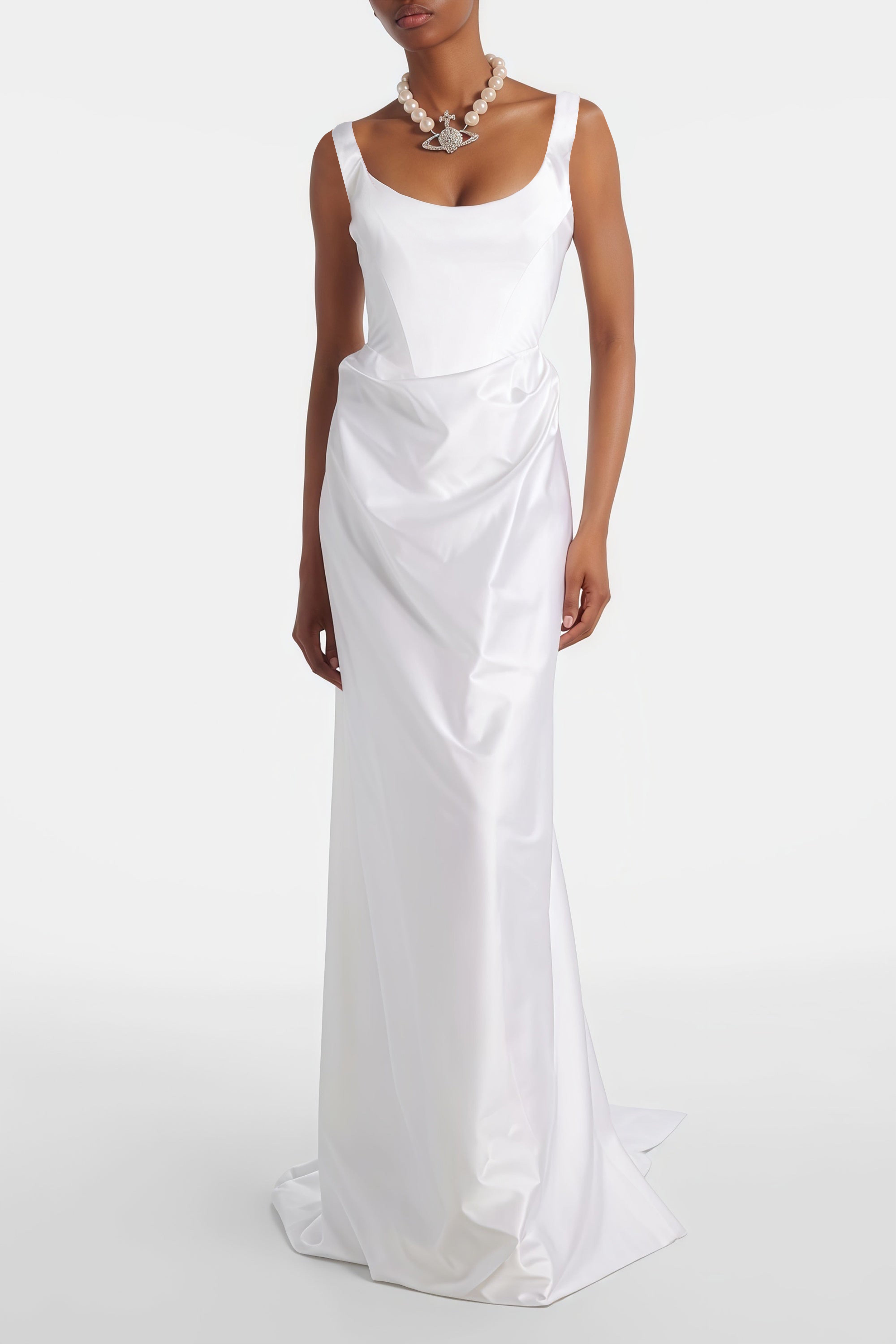 Fiona White Satin Square Neck Maxi Dress (Final Sale)