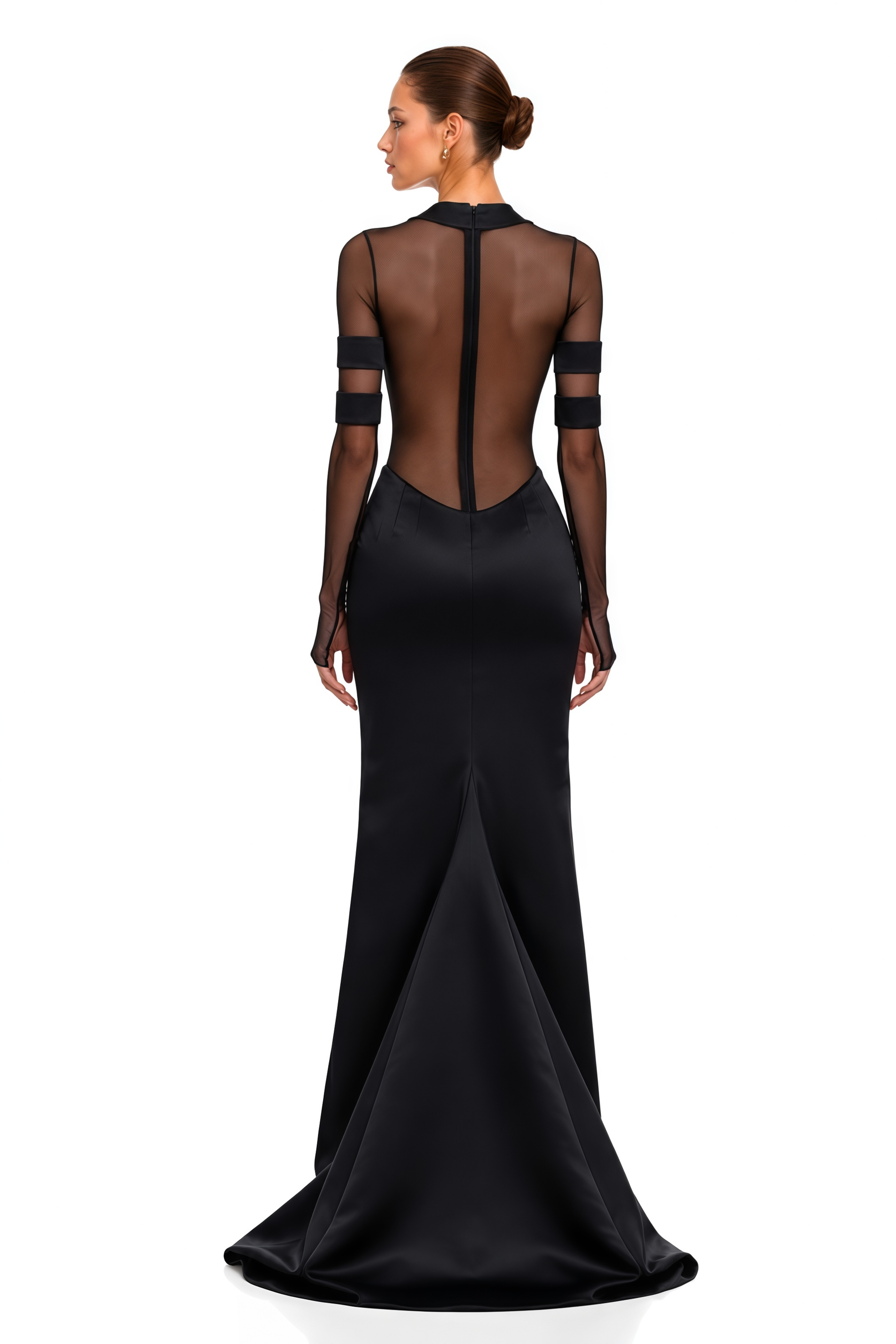 Panagiota Black Mesh-Panel Gown