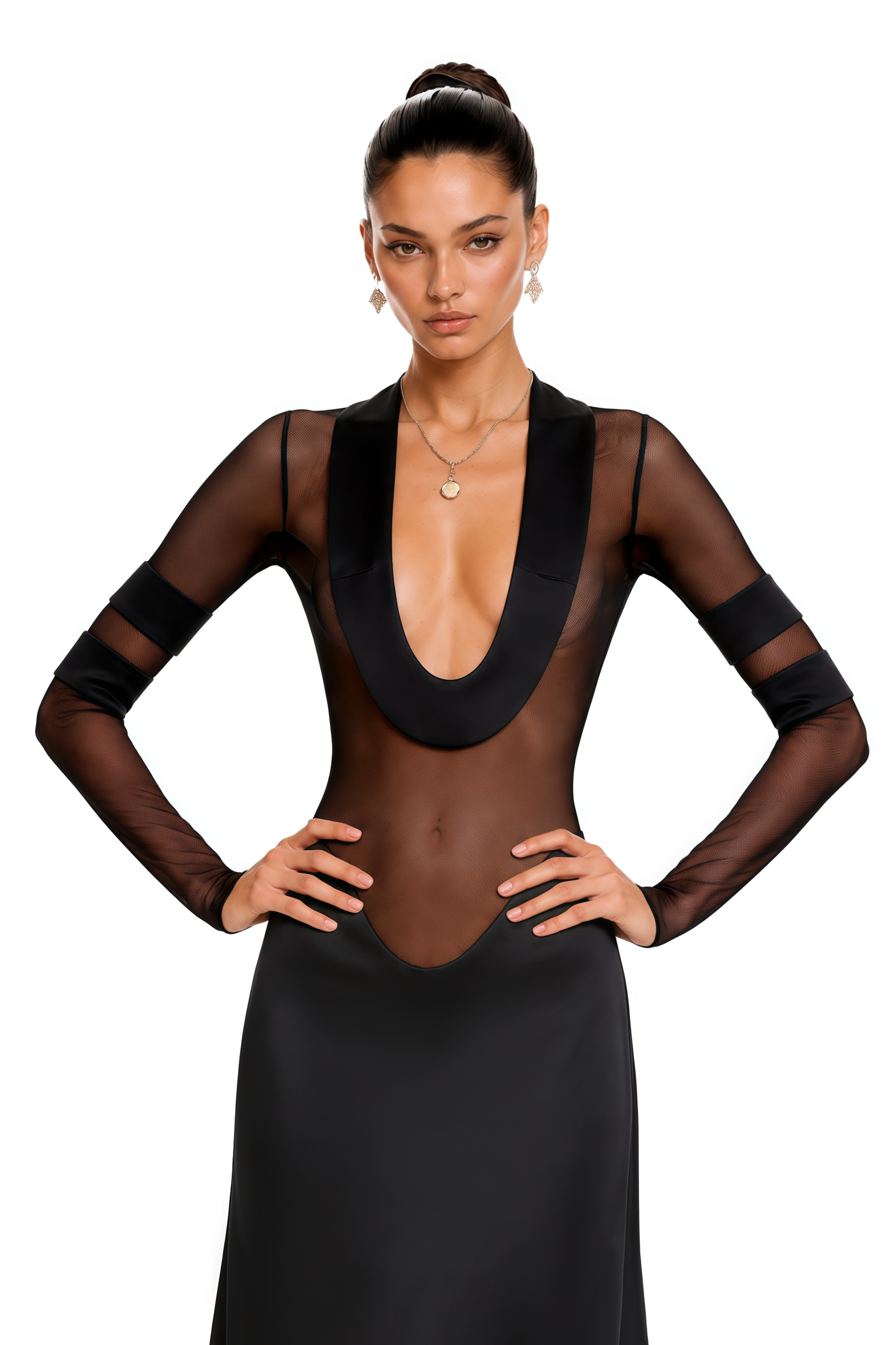 Panagiota Black Mesh-Panel Gown