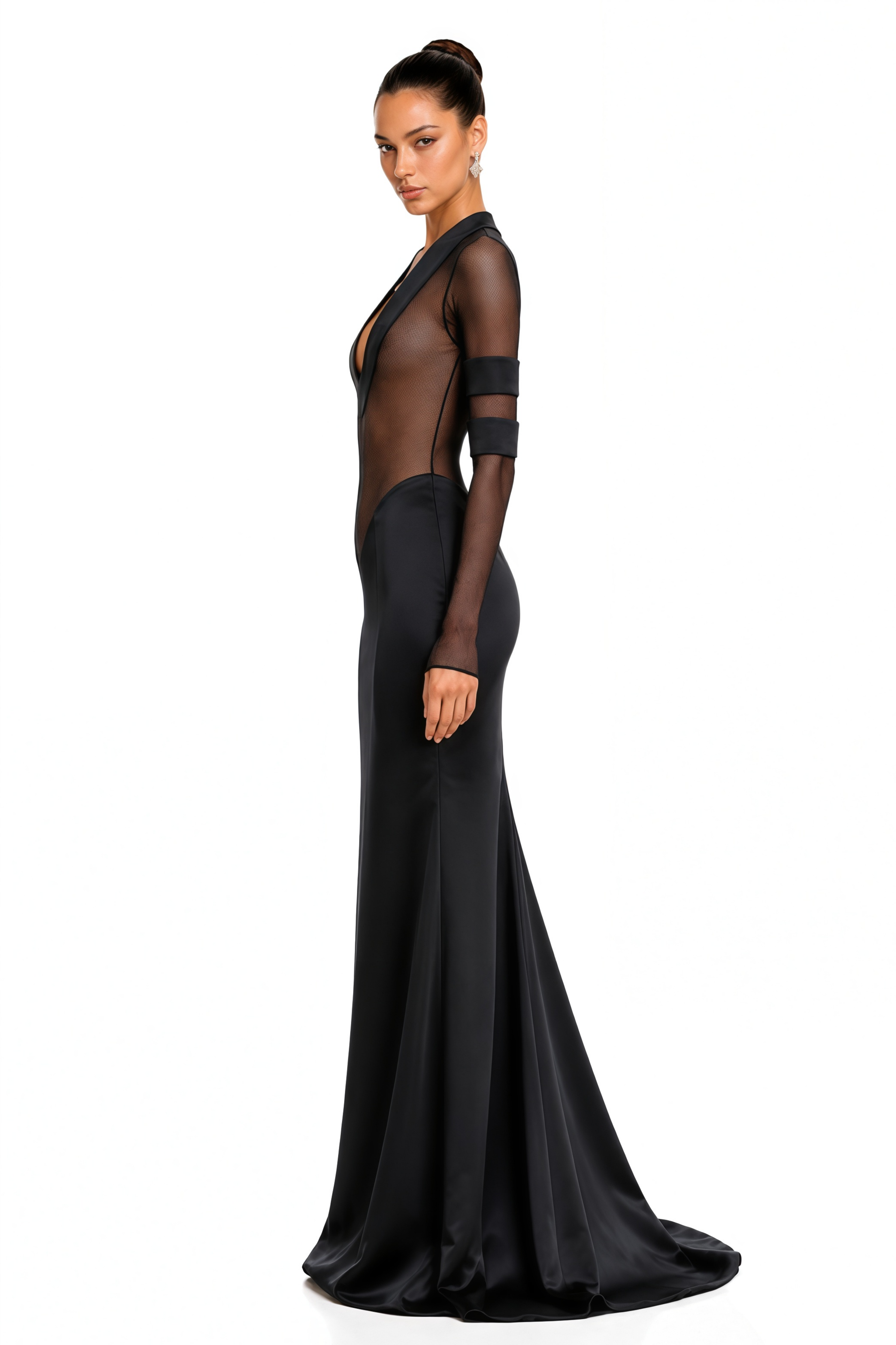 Panagiota Black Mesh-Panel Gown (Final Sale-US Only)