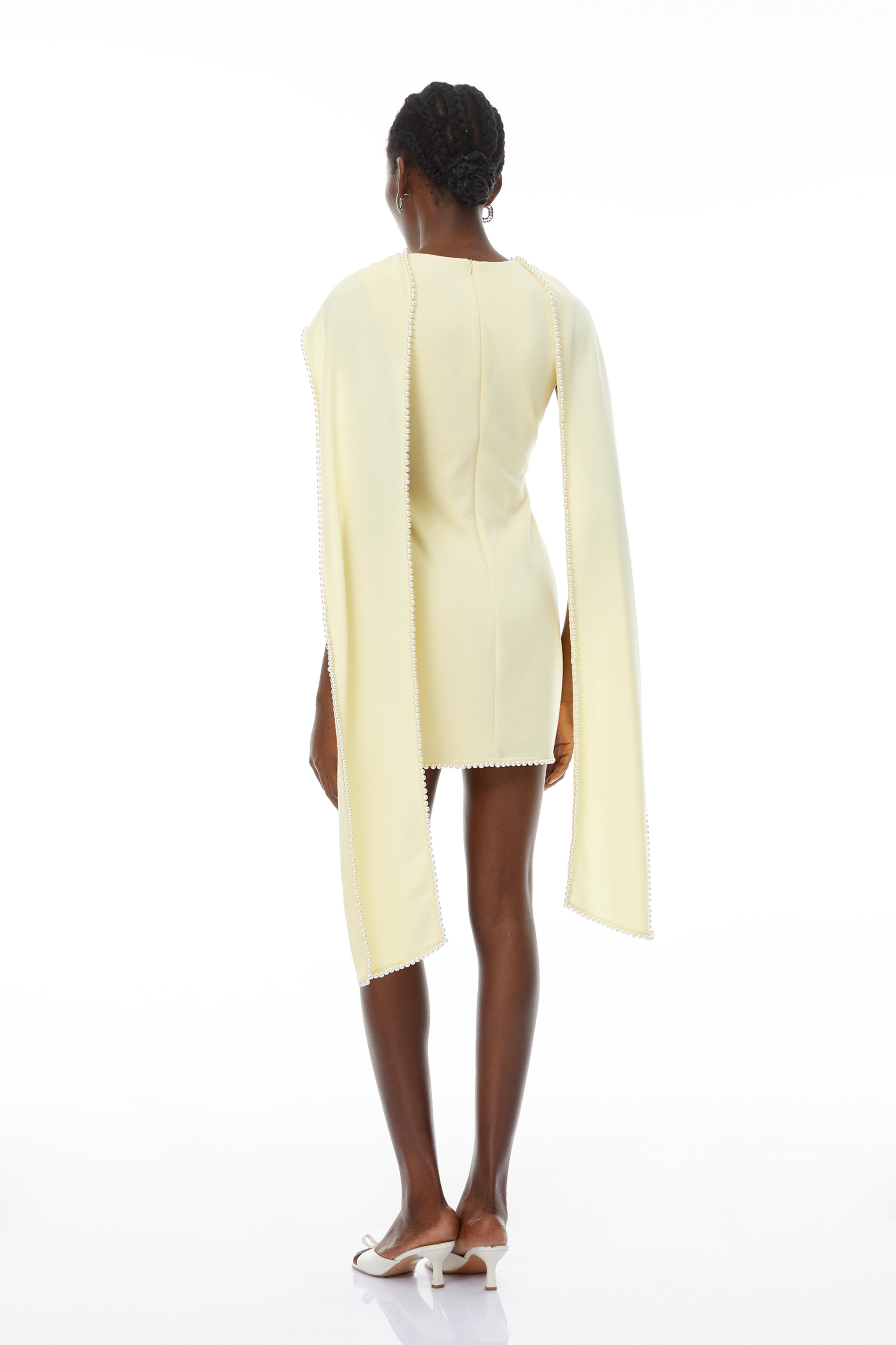 Piroska Yellow Sleeveless Pearl Trim Mini Dress (Final Sale)