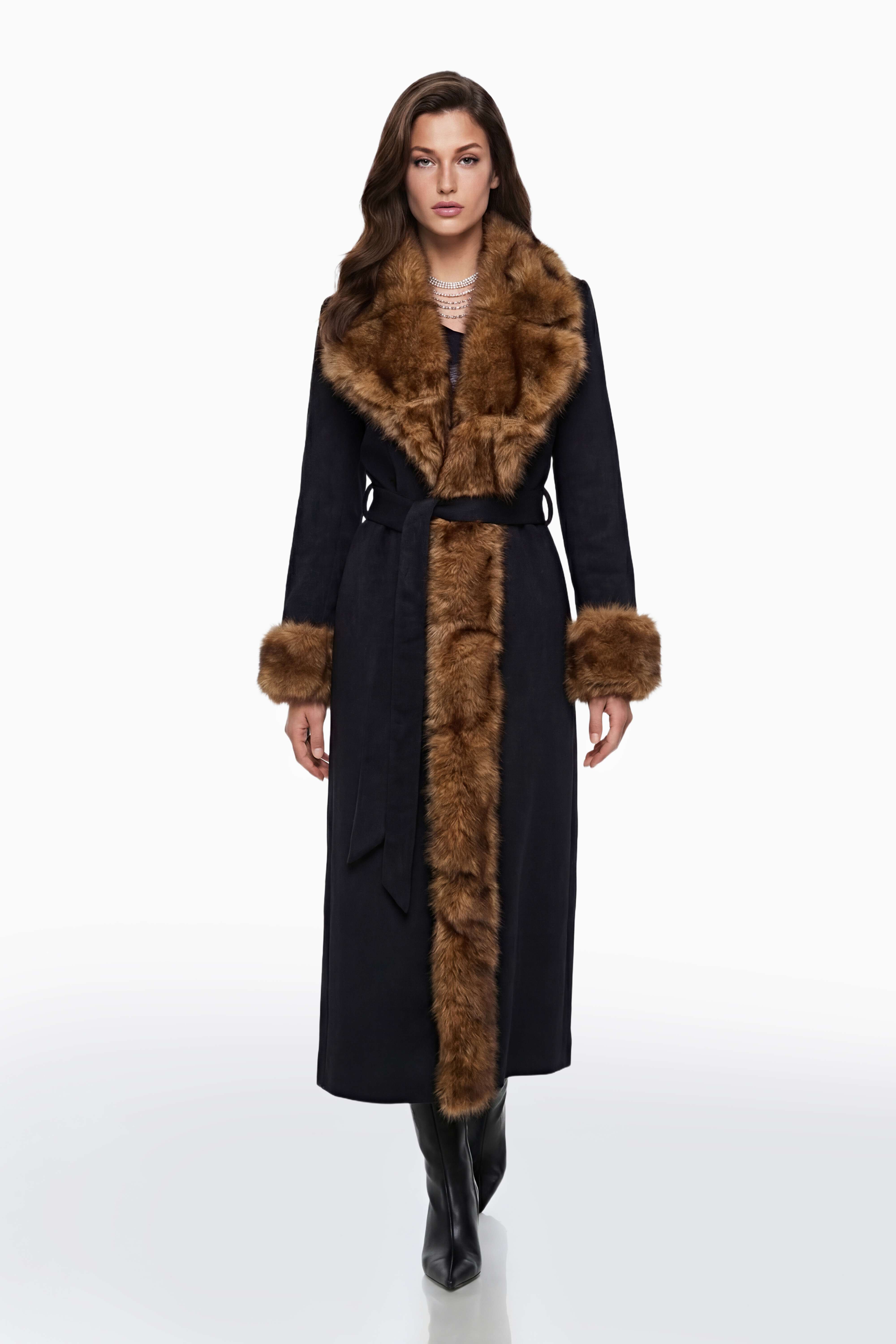 Pola Black Wool Blend Coat with Faux Fur Lapel (Final Sale)